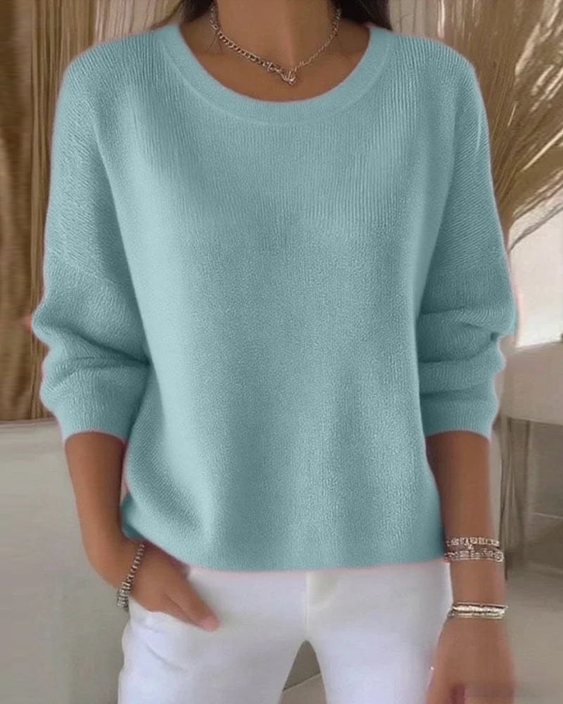 Pull uni de cuello redondo con hombros caídos