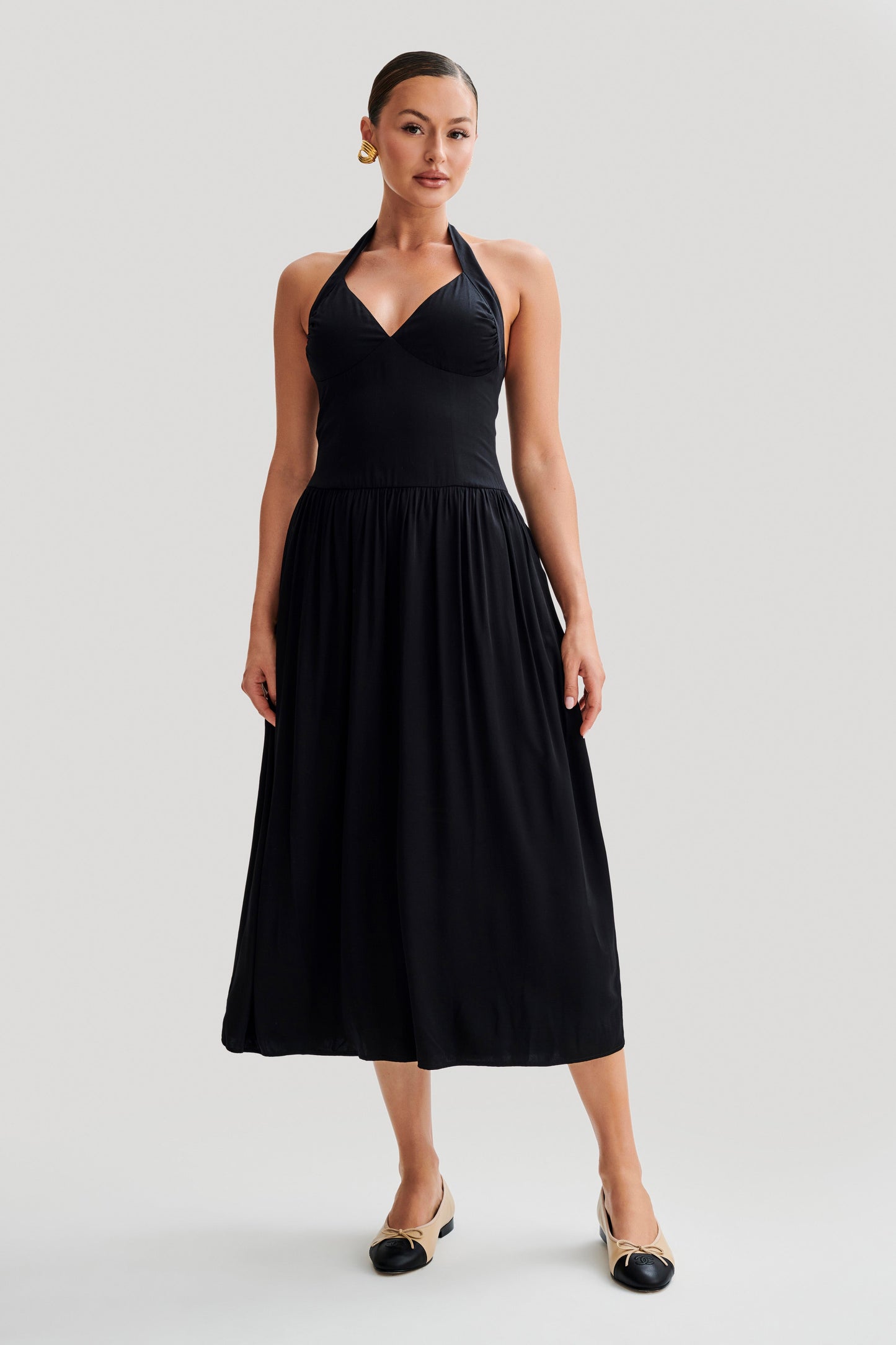 Vestido midi Harriette Halter - Negro
