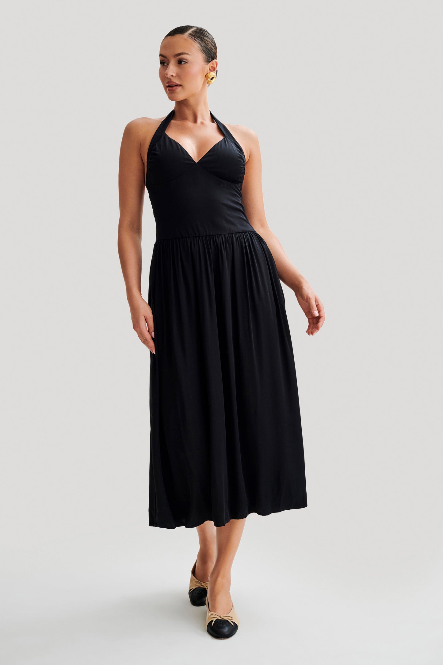 Vestido midi Harriette Halter - Negro