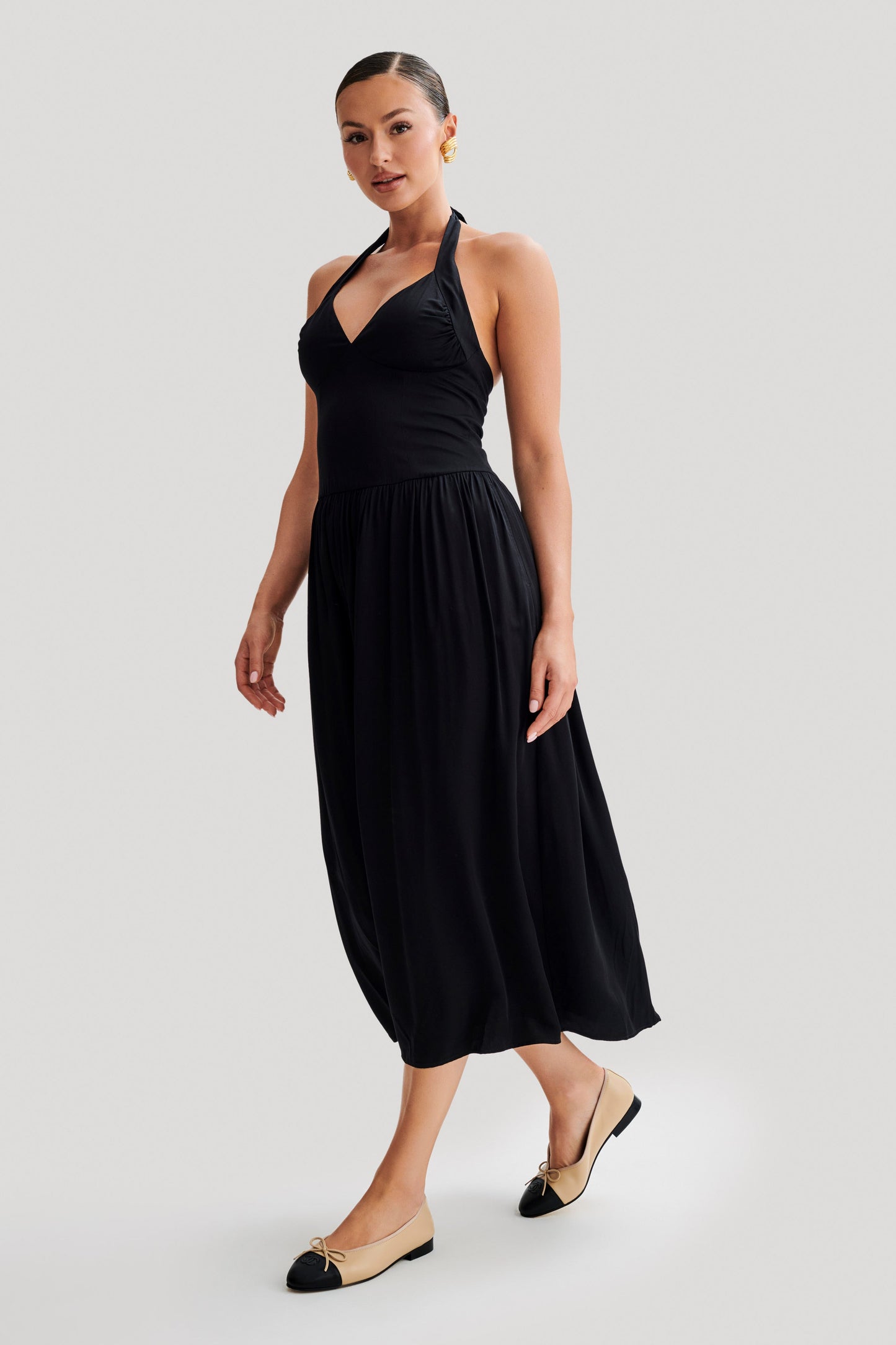 Vestido midi Harriette Halter - Negro