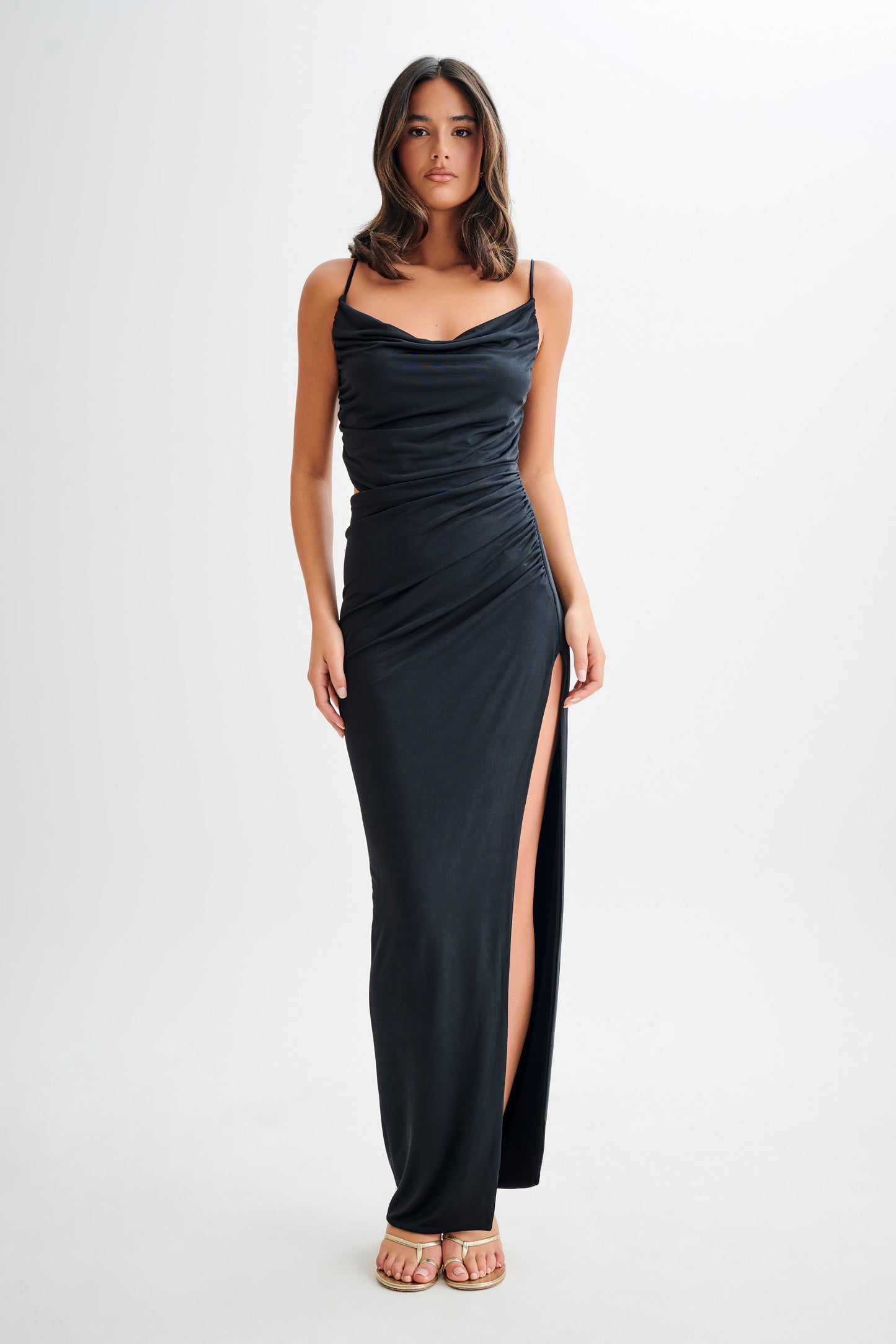 Vestido Maxi Draped Slinky Jemma - Negro