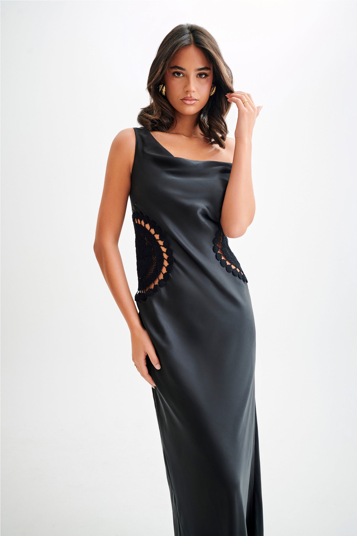 Vestido maxi Kristina Satin con encaje - Negro