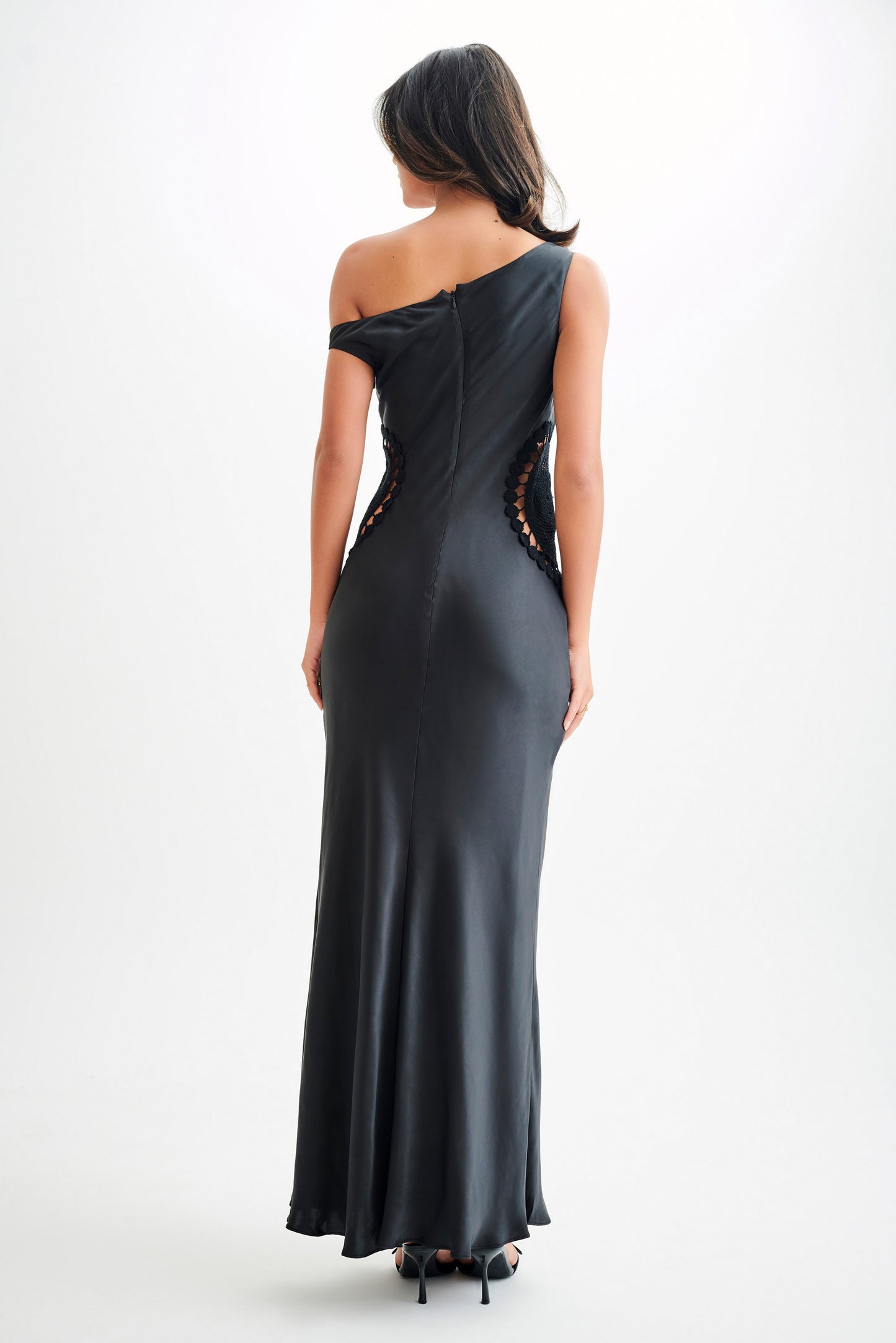Vestido maxi Kristina Satin con encaje - Negro