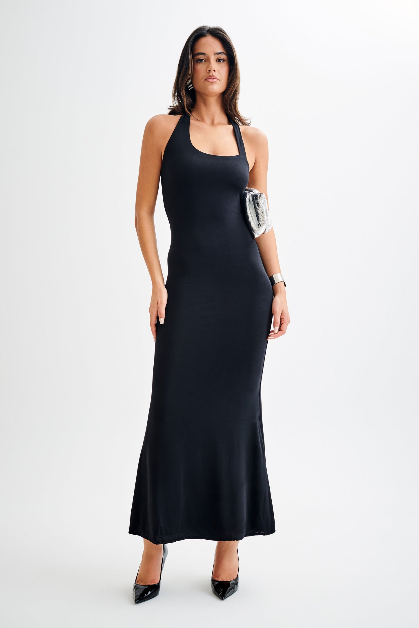Vestido Maxi Asimétrico Slinky Marianne - Negro