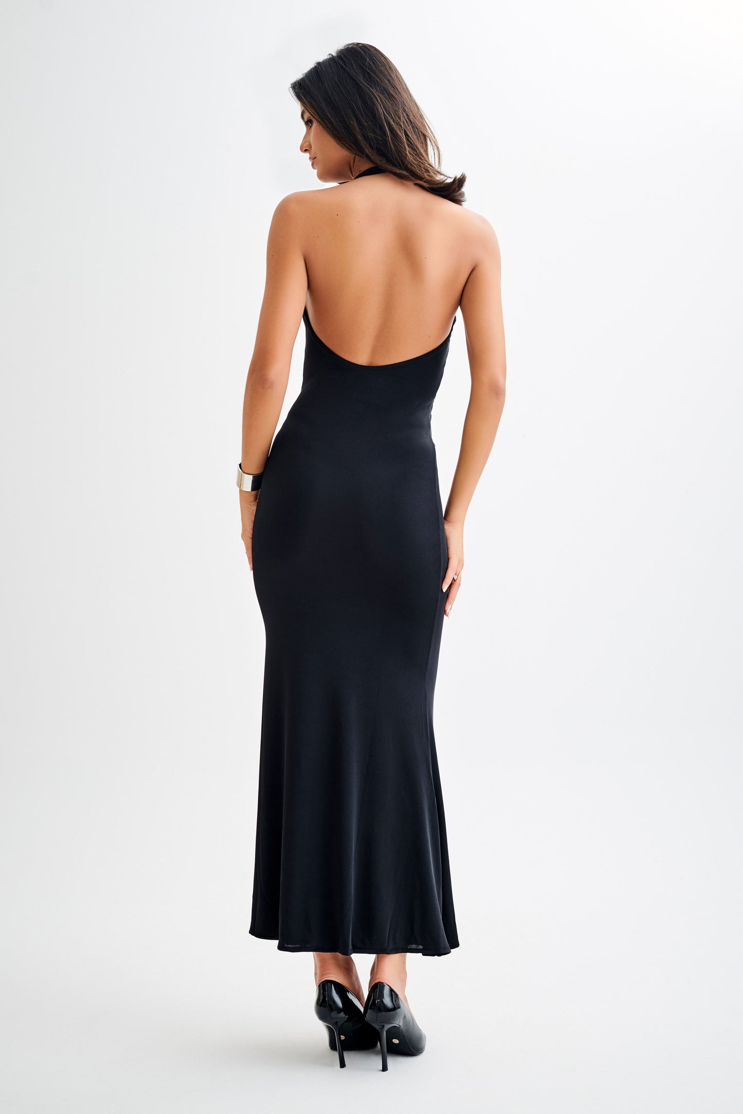 Vestido Maxi Asimétrico Slinky Marianne - Negro