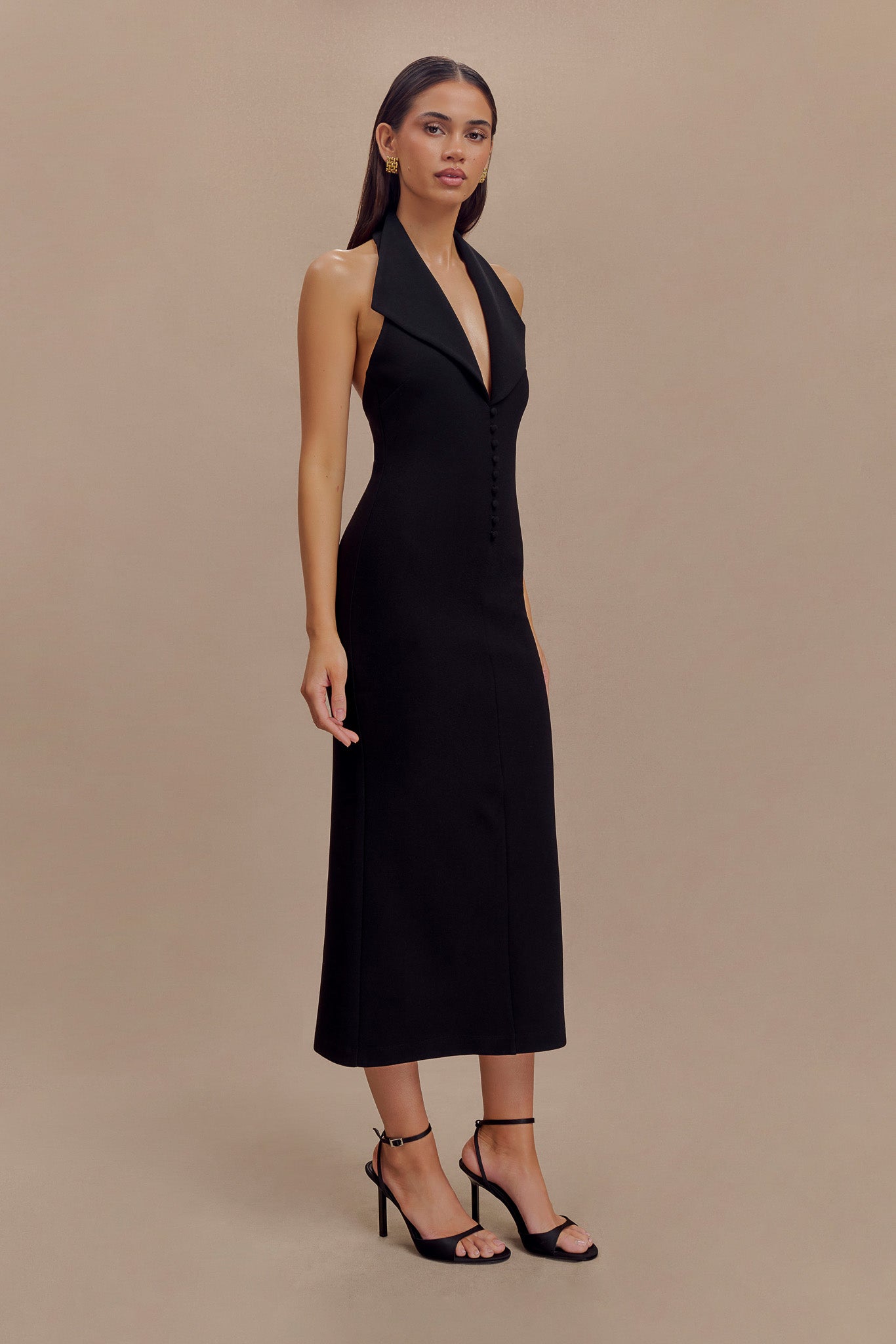 Vestido midi halter Annita Crepe - Negro