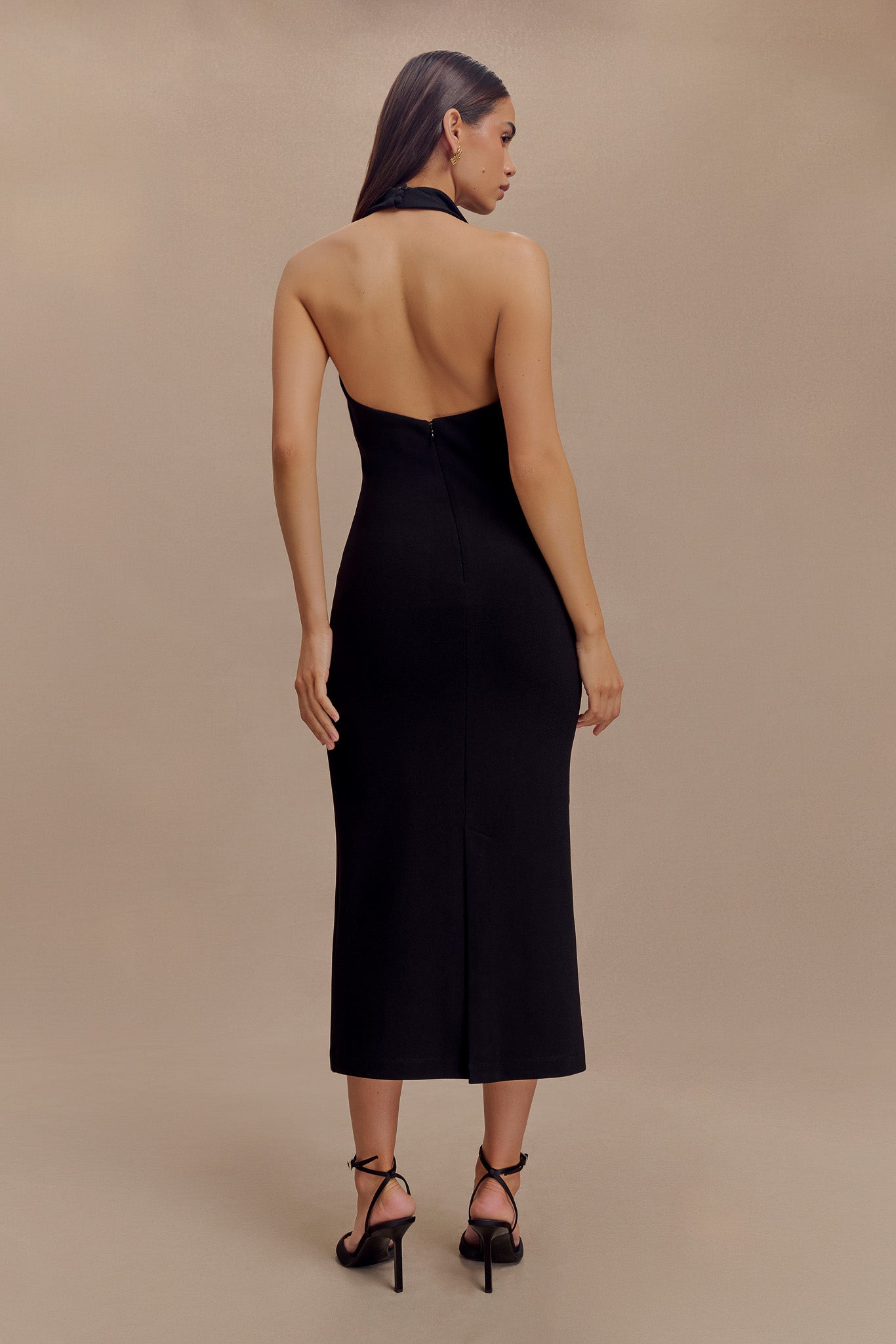 Vestido midi halter Annita Crepe - Negro