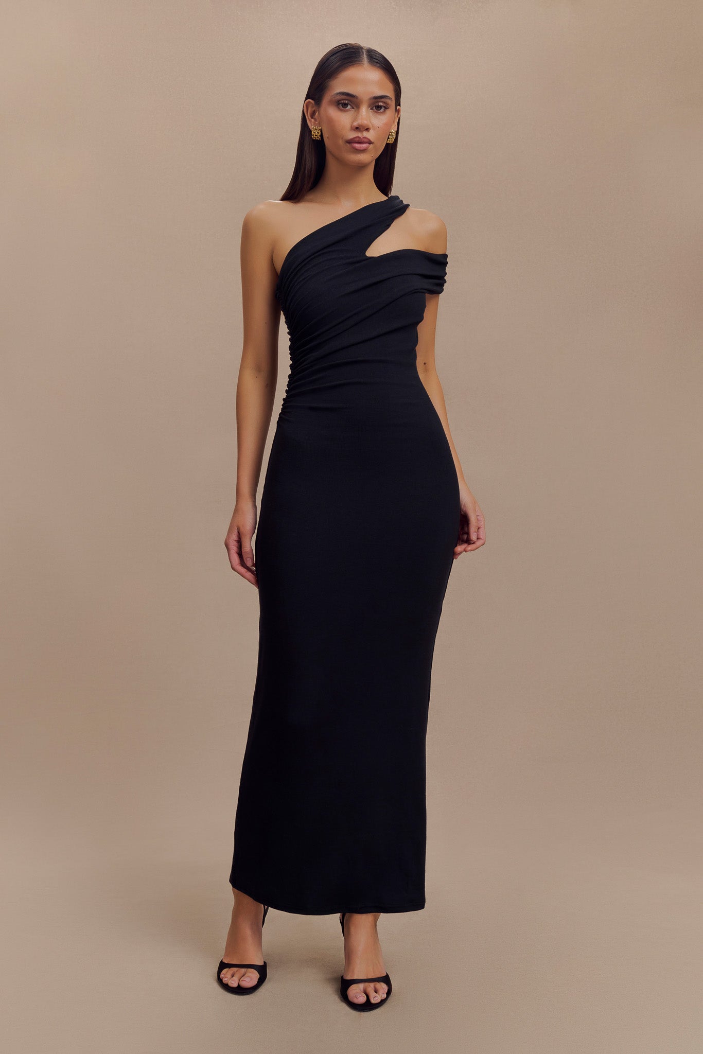 Vestido midi de manga one shoulder en modal de Anastasia - Negro