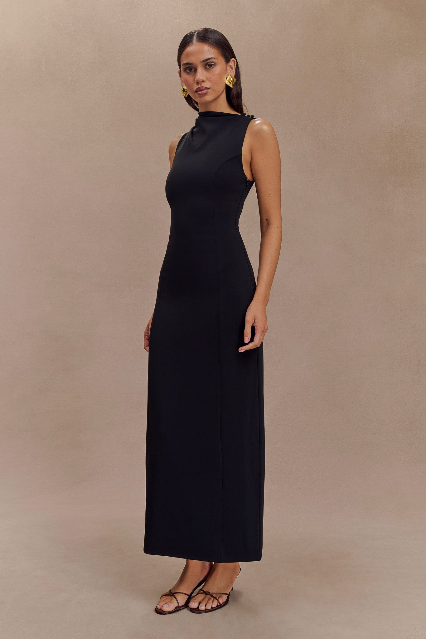 Vestido midi de crepé estirado Draped Taylor - Negro