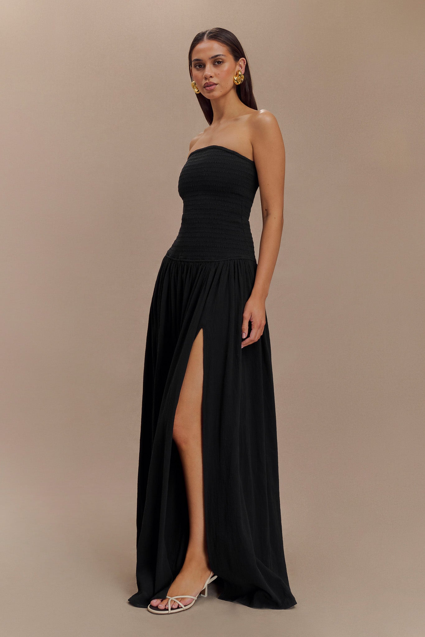 Vestido maxi de algodón Maureen con fruncido - Negro