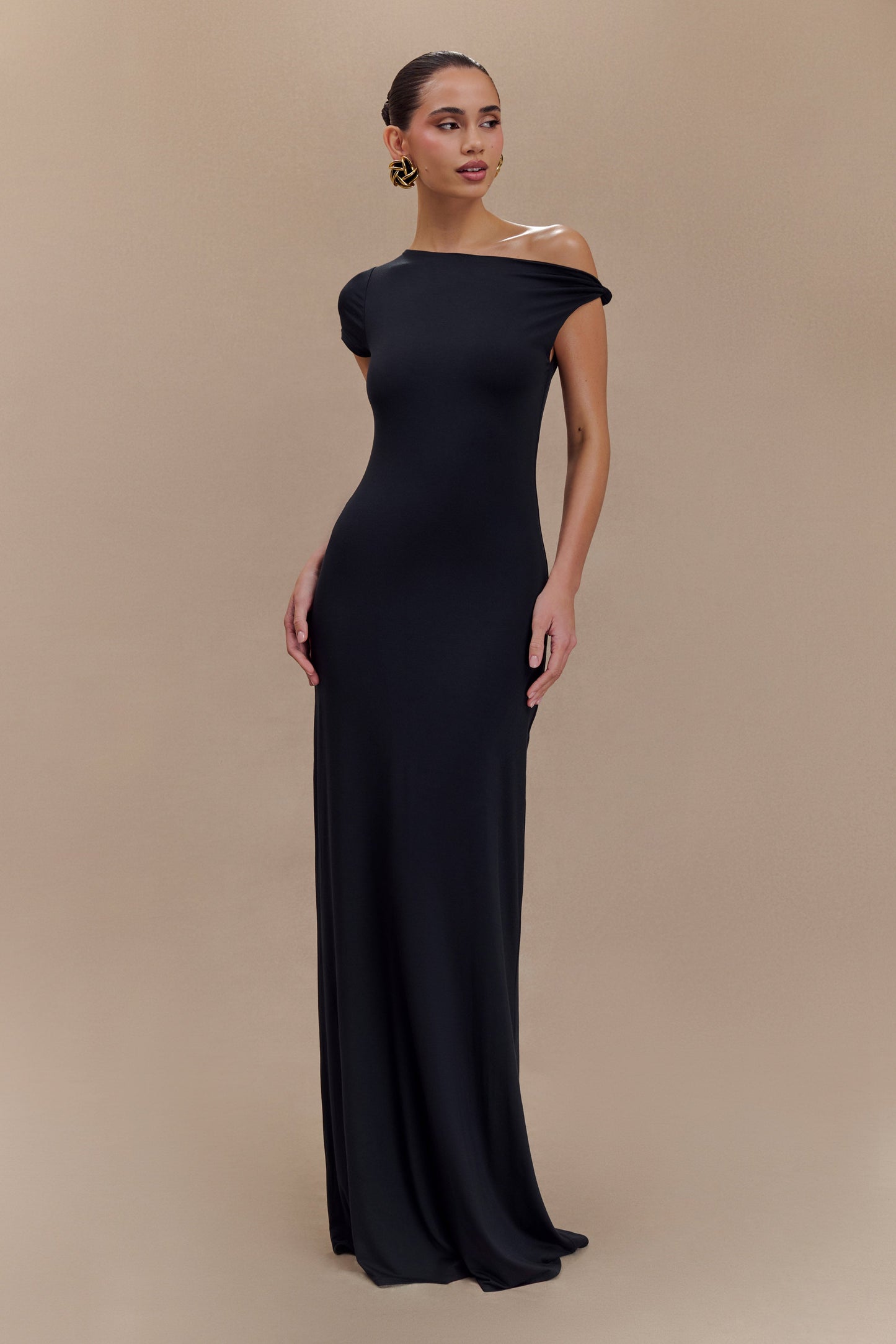 Vestido maxi de manga corta Tamsin de modal - Negro