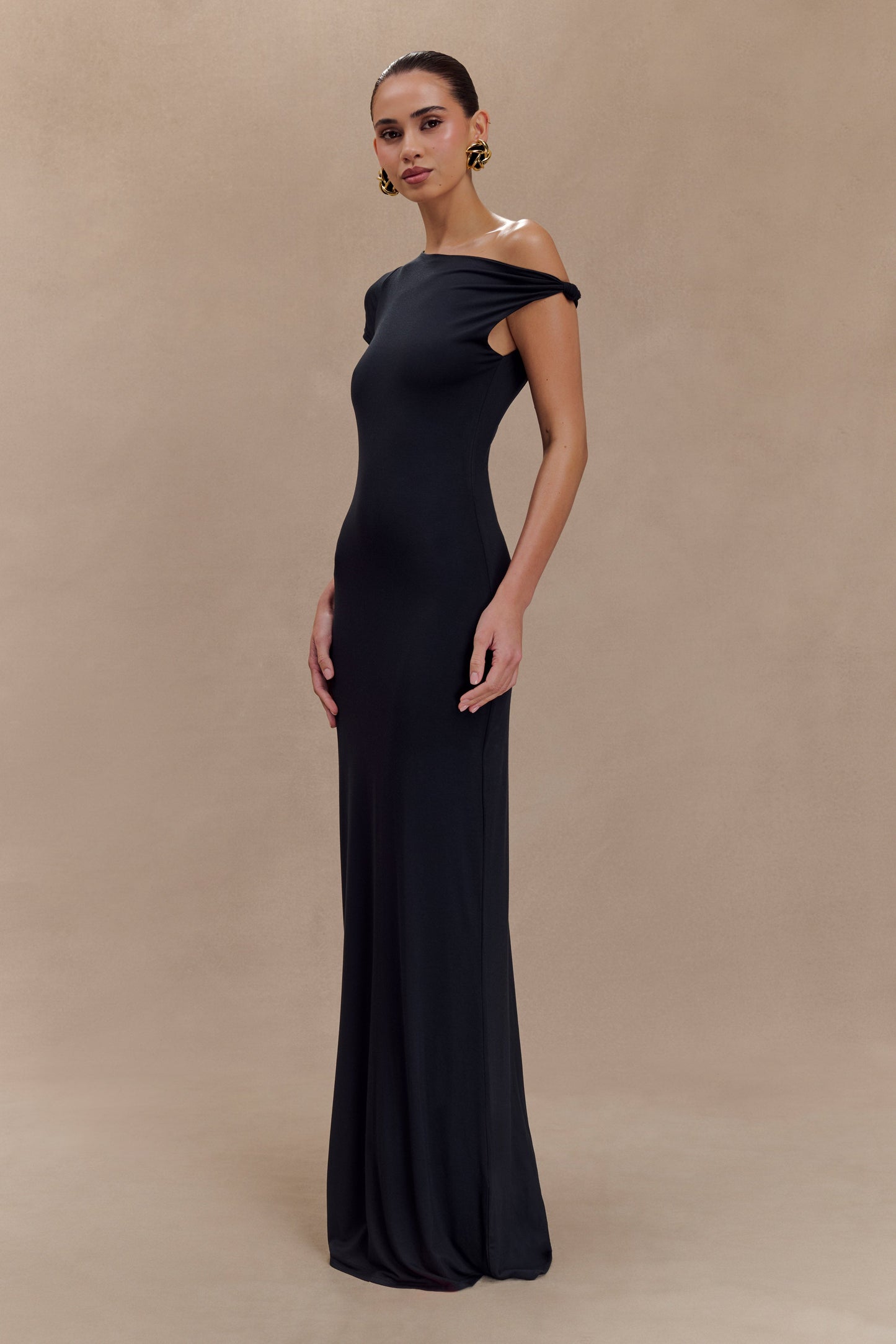 Vestido maxi de manga corta Tamsin de modal - Negro