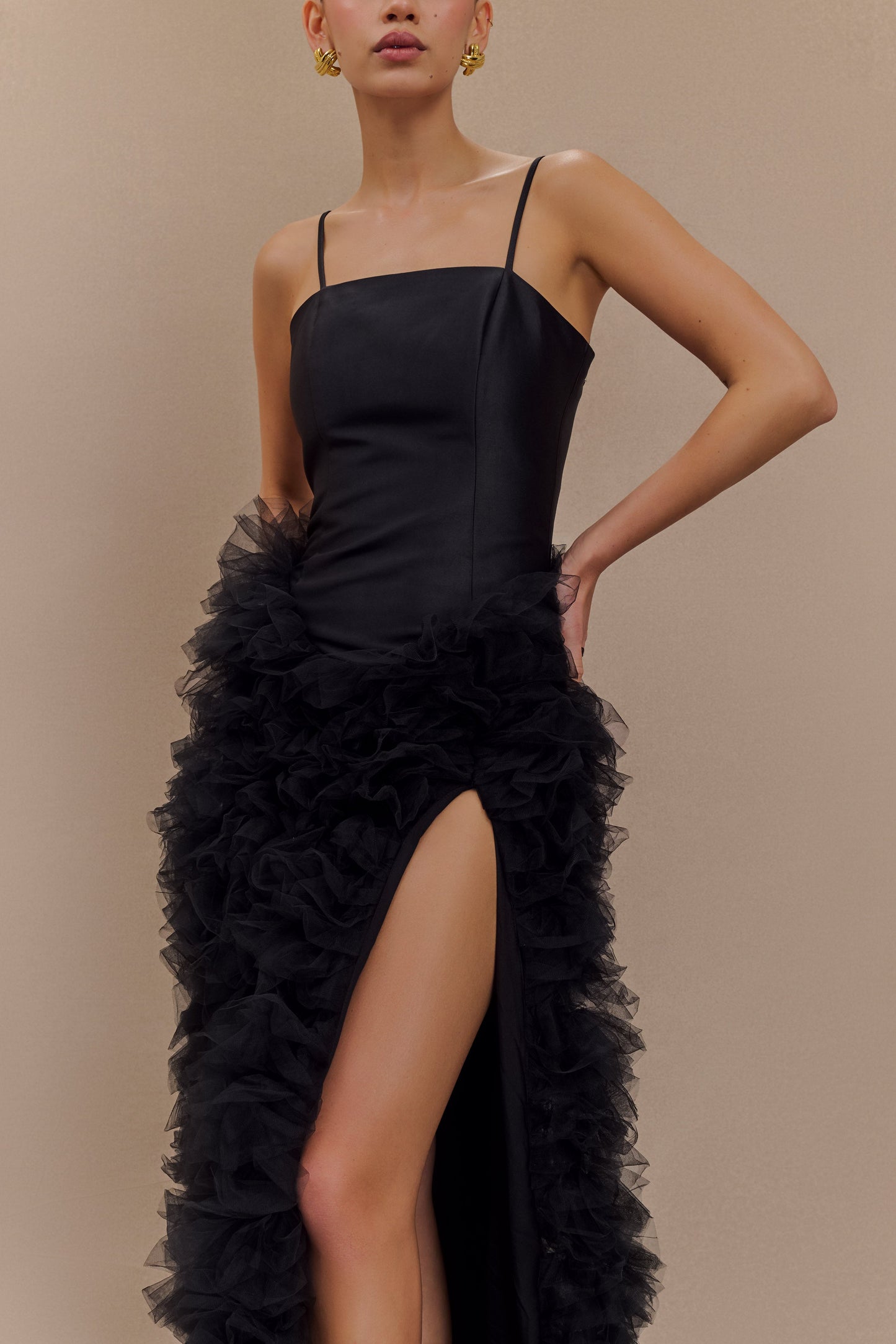 Vestido largo con volantes en capas Magnolia - Negro