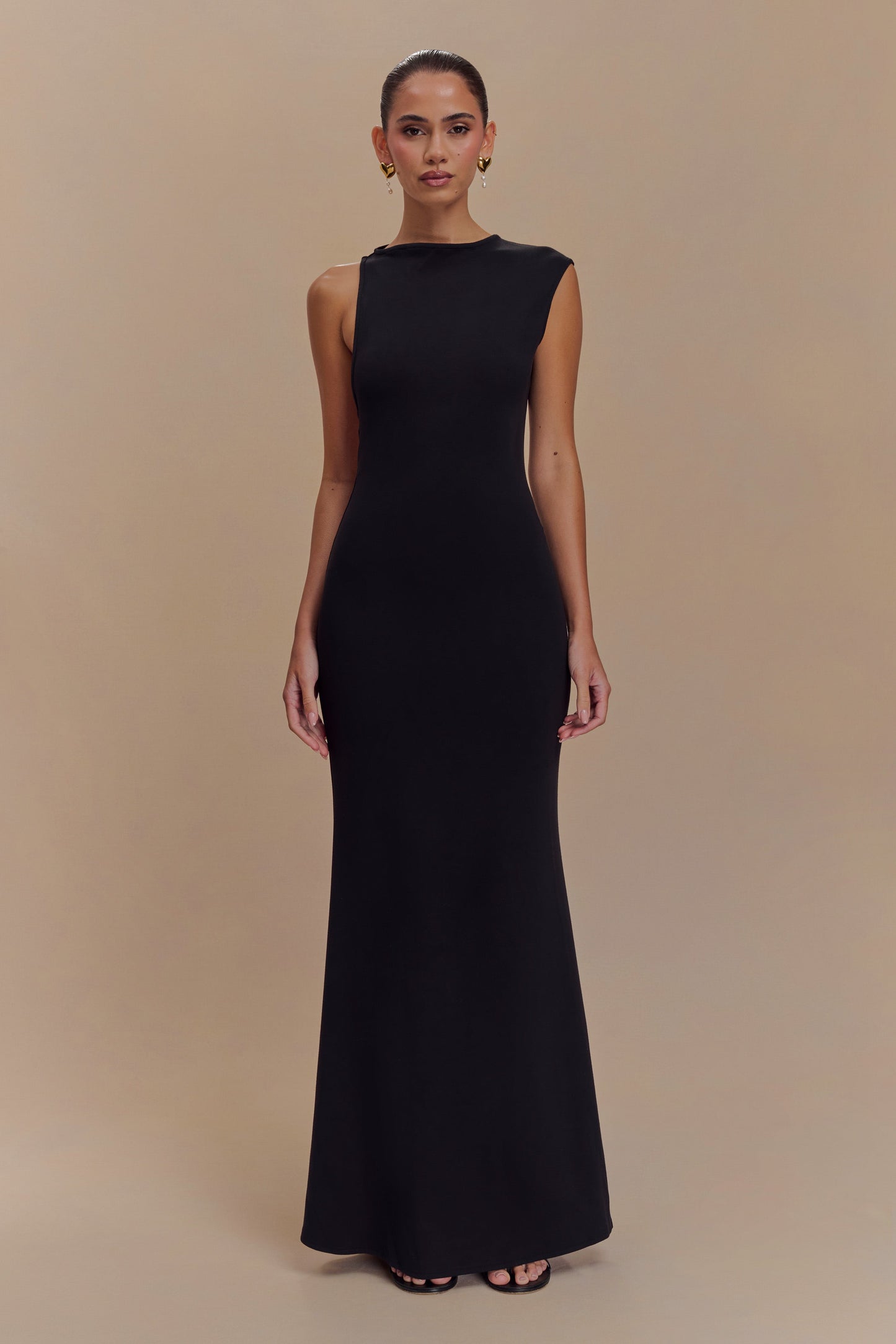 Vestido largo maxi con corte en jersey de buceo Katerina en negro