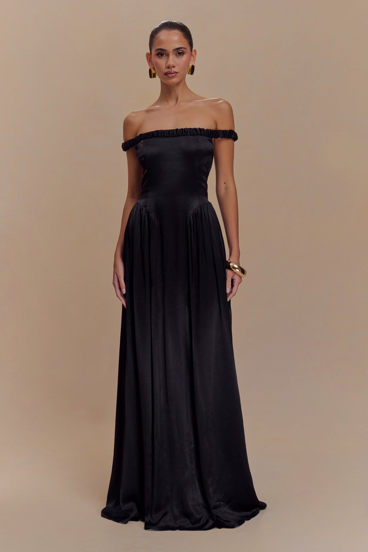 Vestido largo con cintura caída de coco - Negro