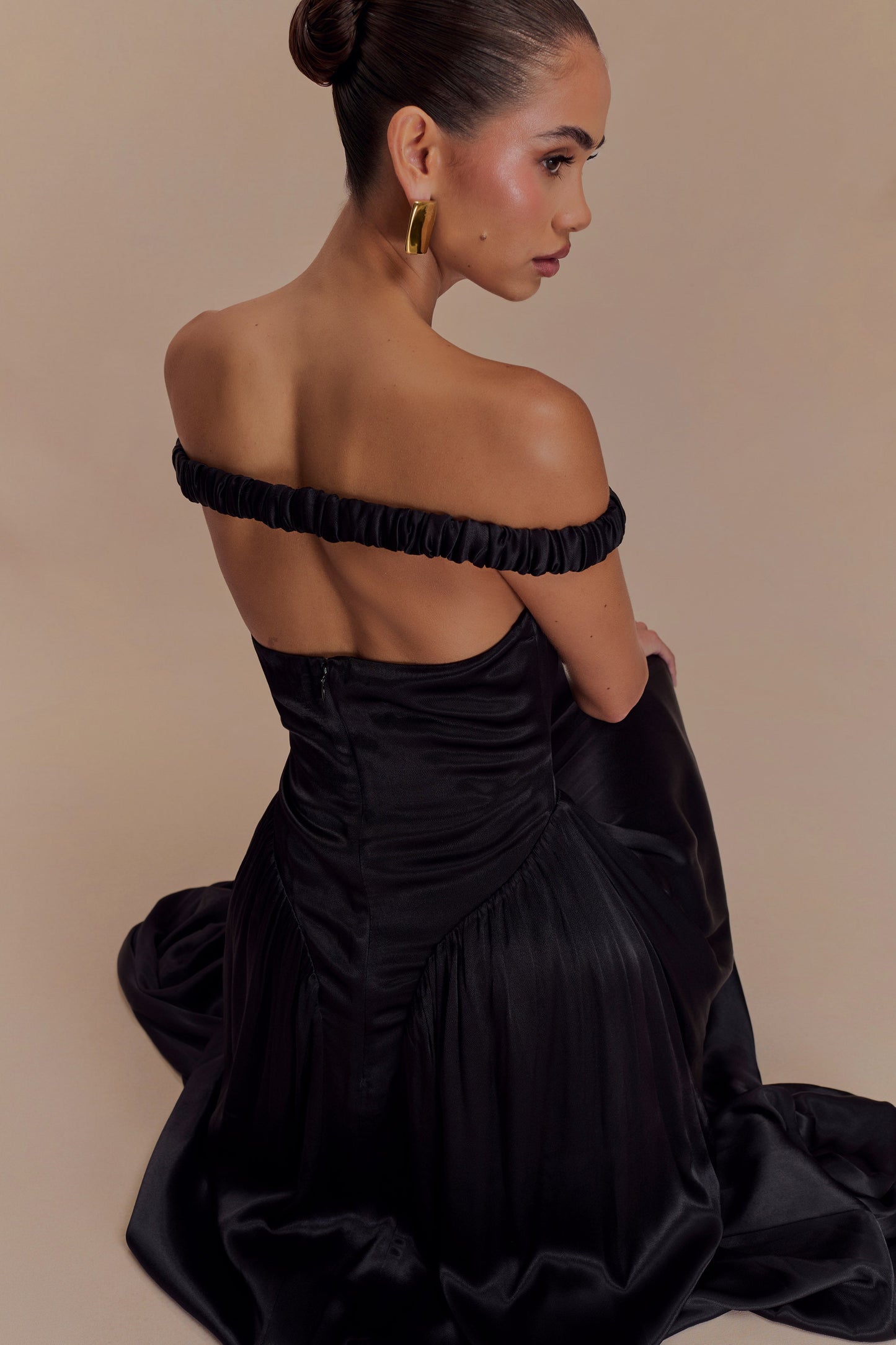 Vestido largo con cintura caída de coco - Negro