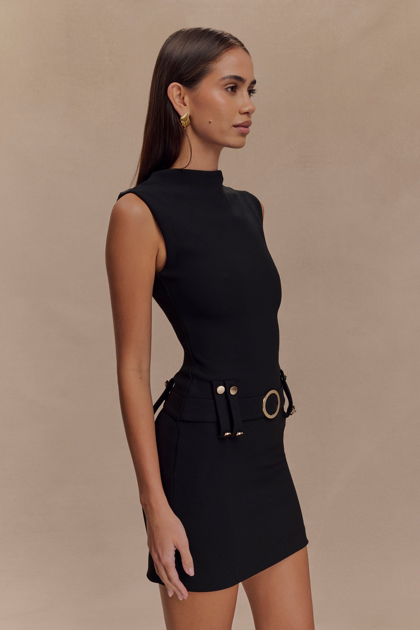 Vestido Mini de Crepé Stretch Scheana - Negro