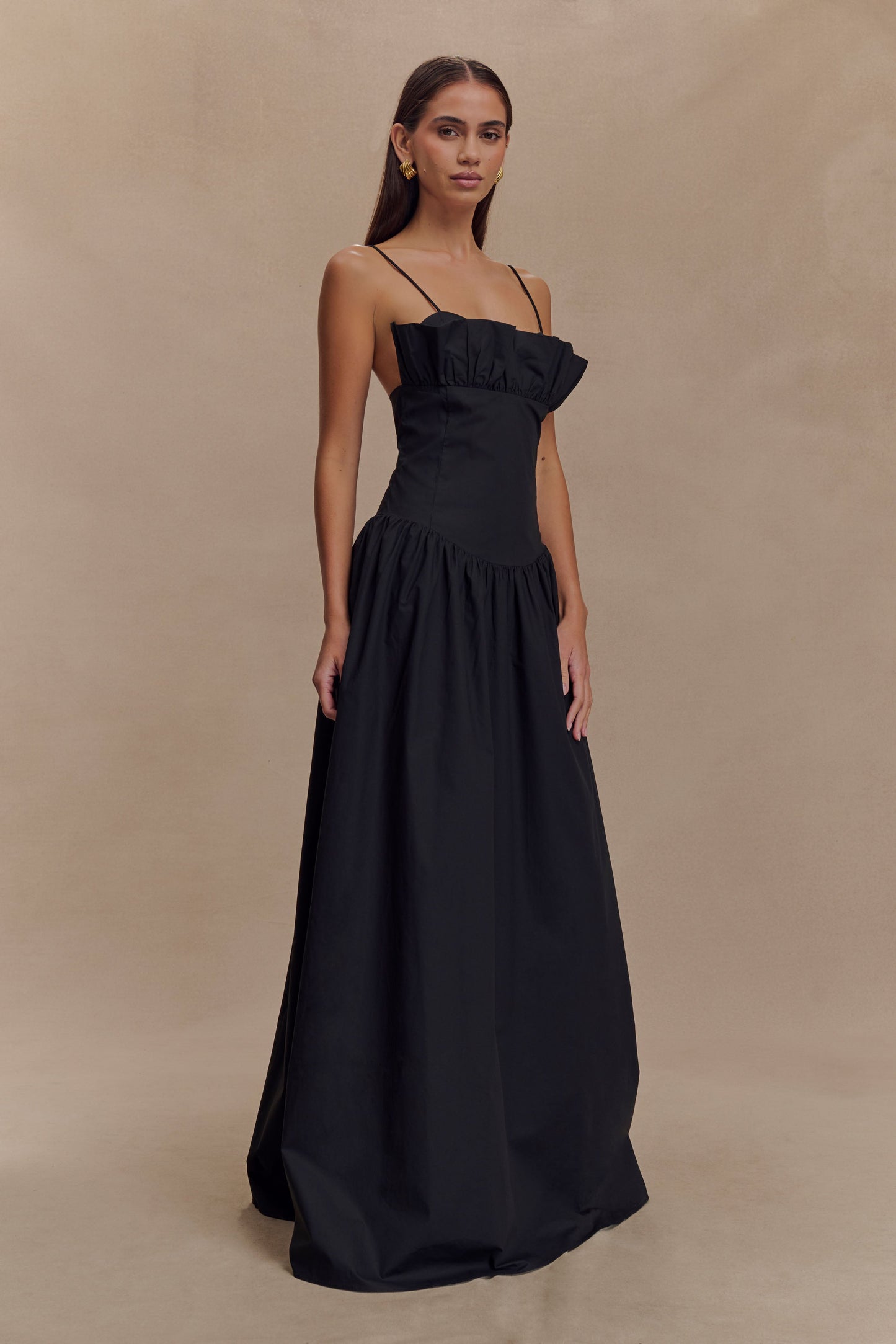 Vestido Maxi con Volantes Janis Cotton - Negro