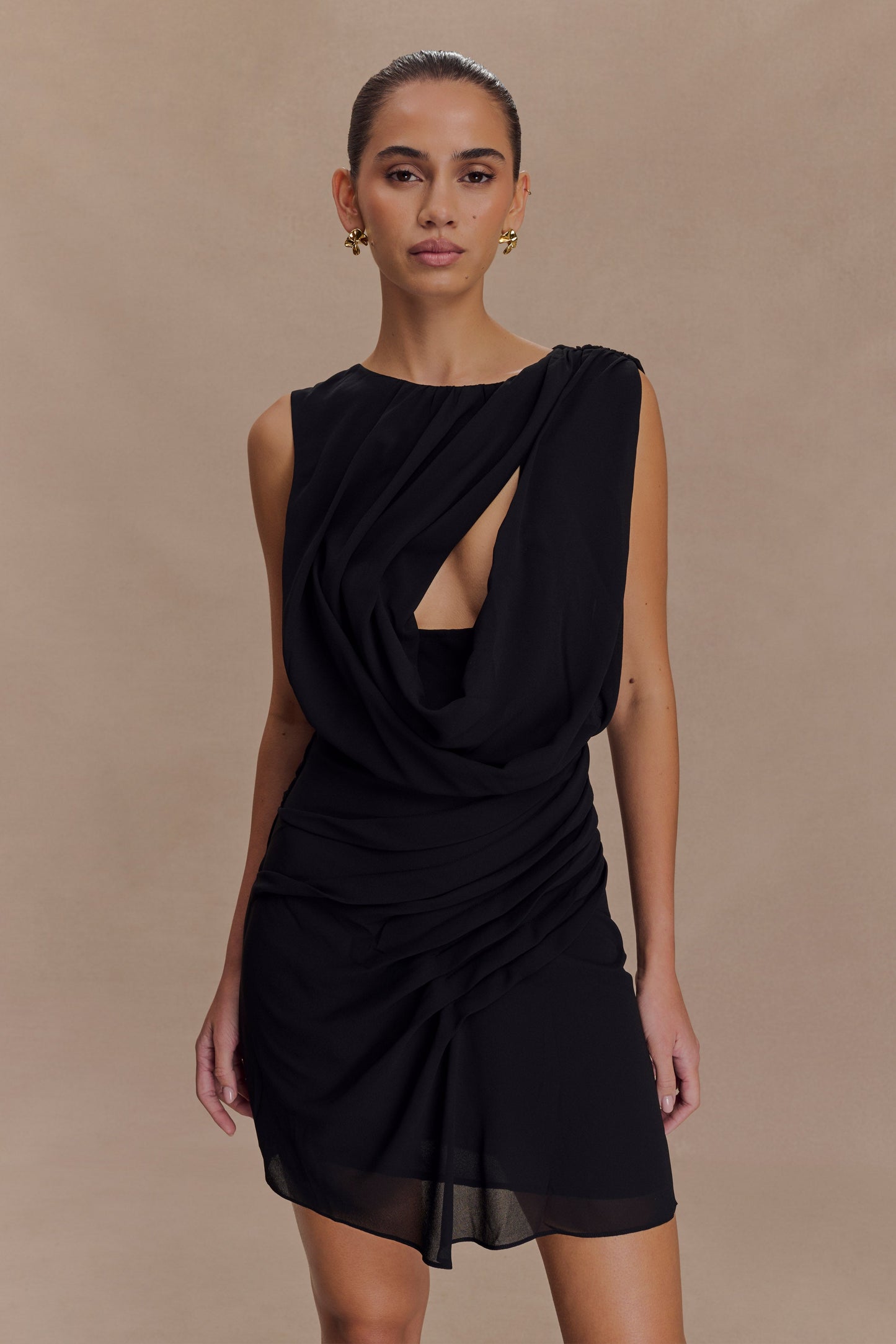 Vestido mini de gasa Oria - Negro