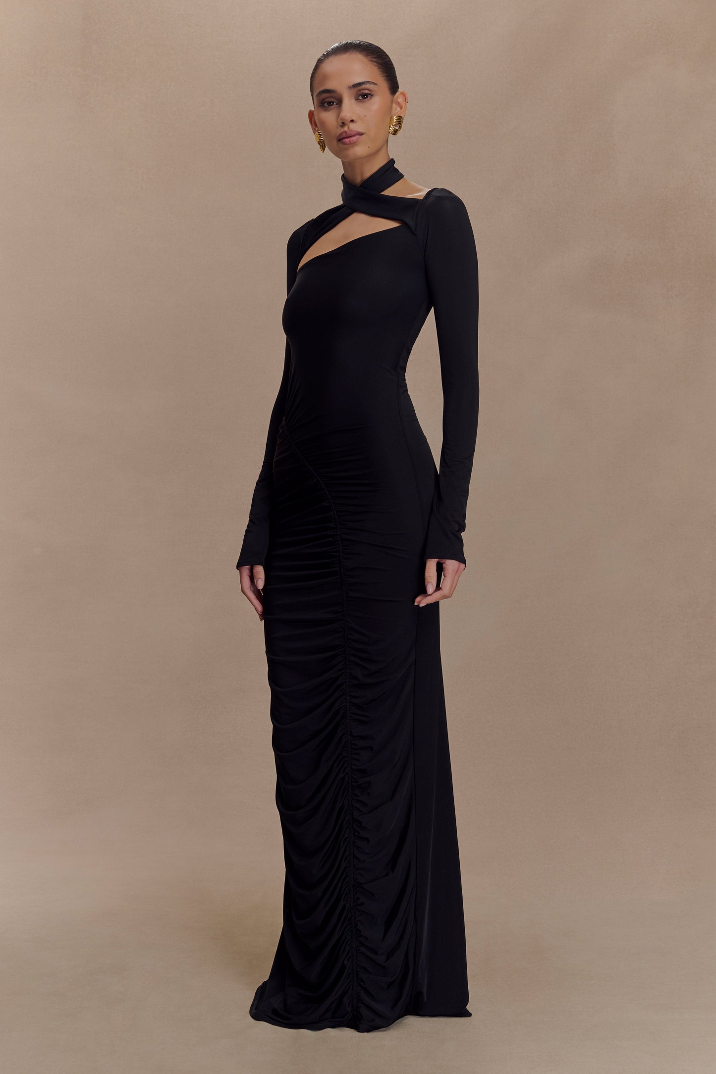 Vestido largo de manga larga Lyndon Slinky - Negro