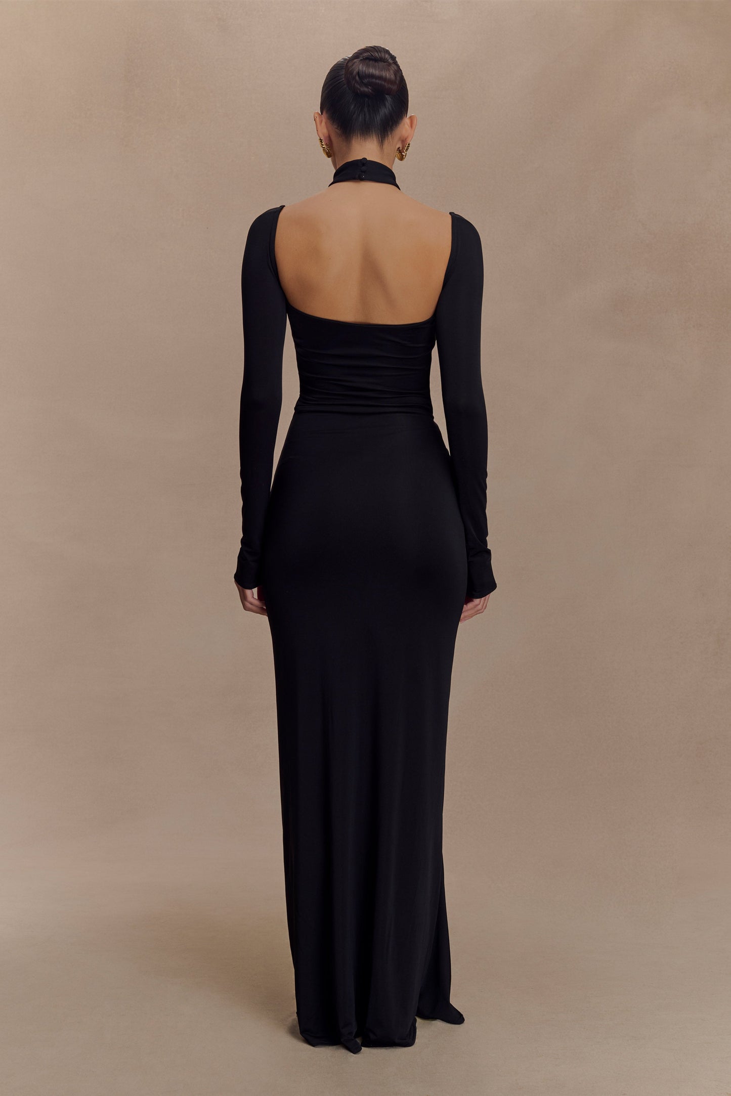 Vestido largo de manga larga Lyndon Slinky - Negro