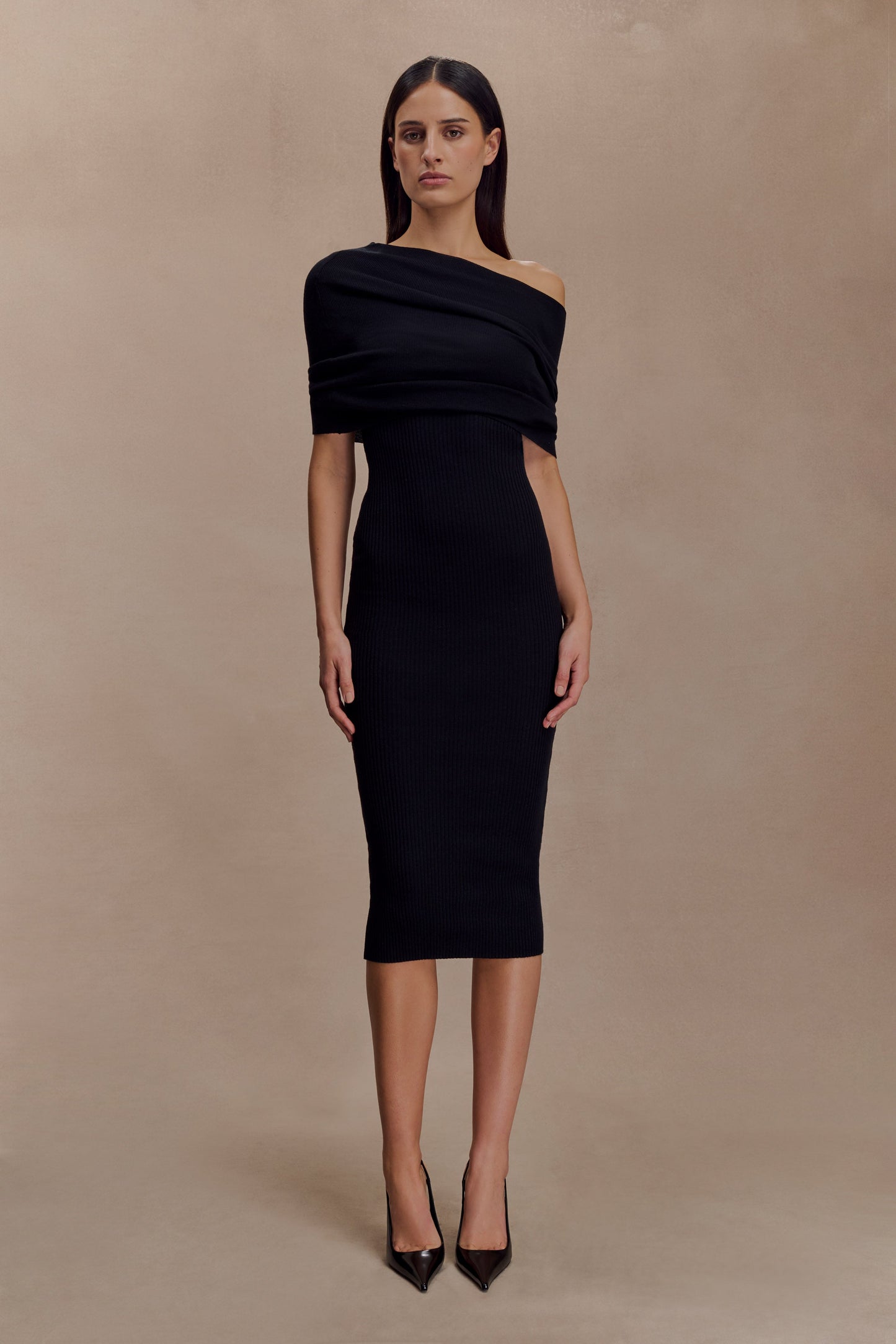 Vestido midi de punto con mezcla de cachemira Zandie - Negro