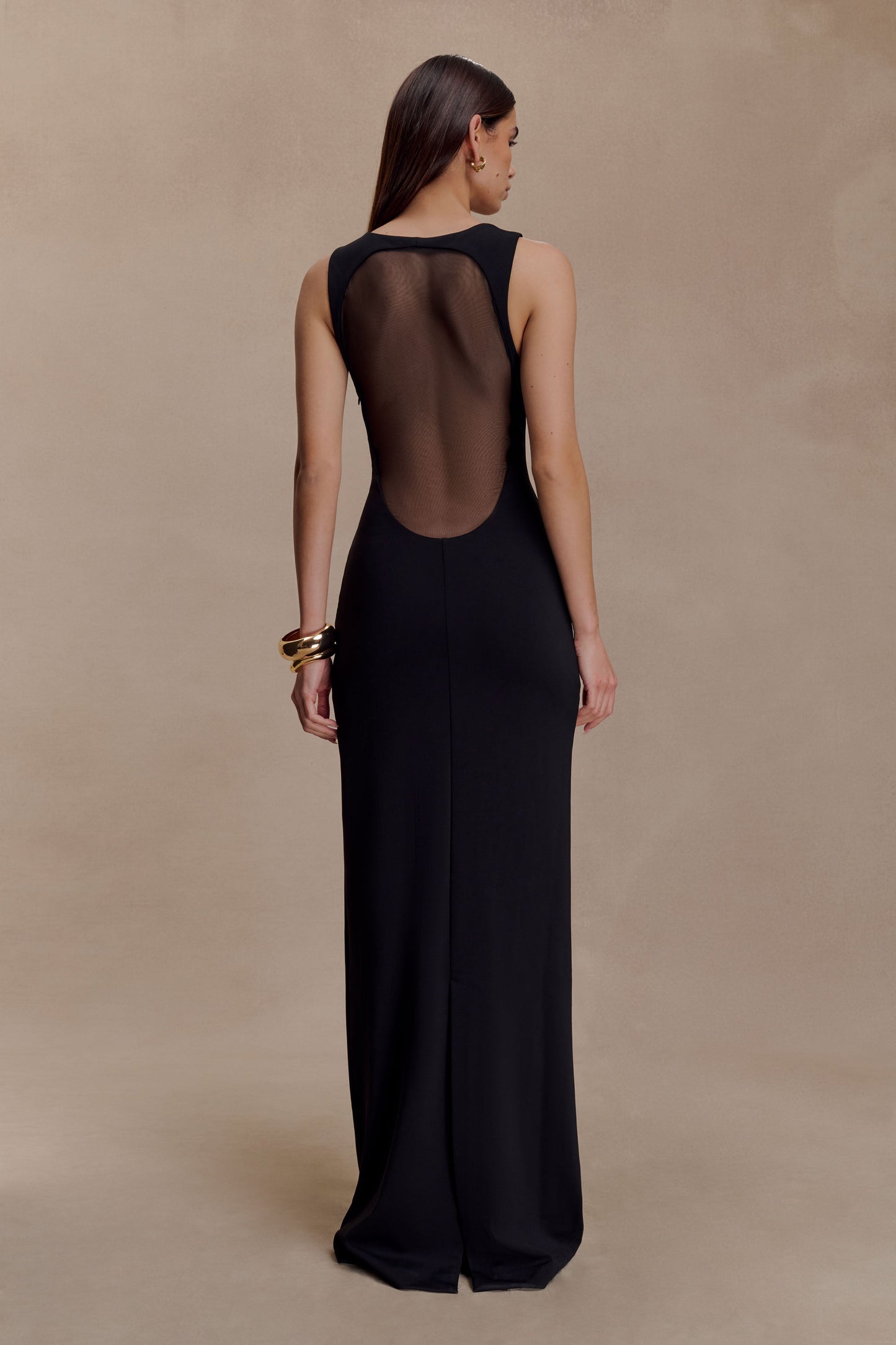 Vestido largo Marlon de crepé y malla - Negro