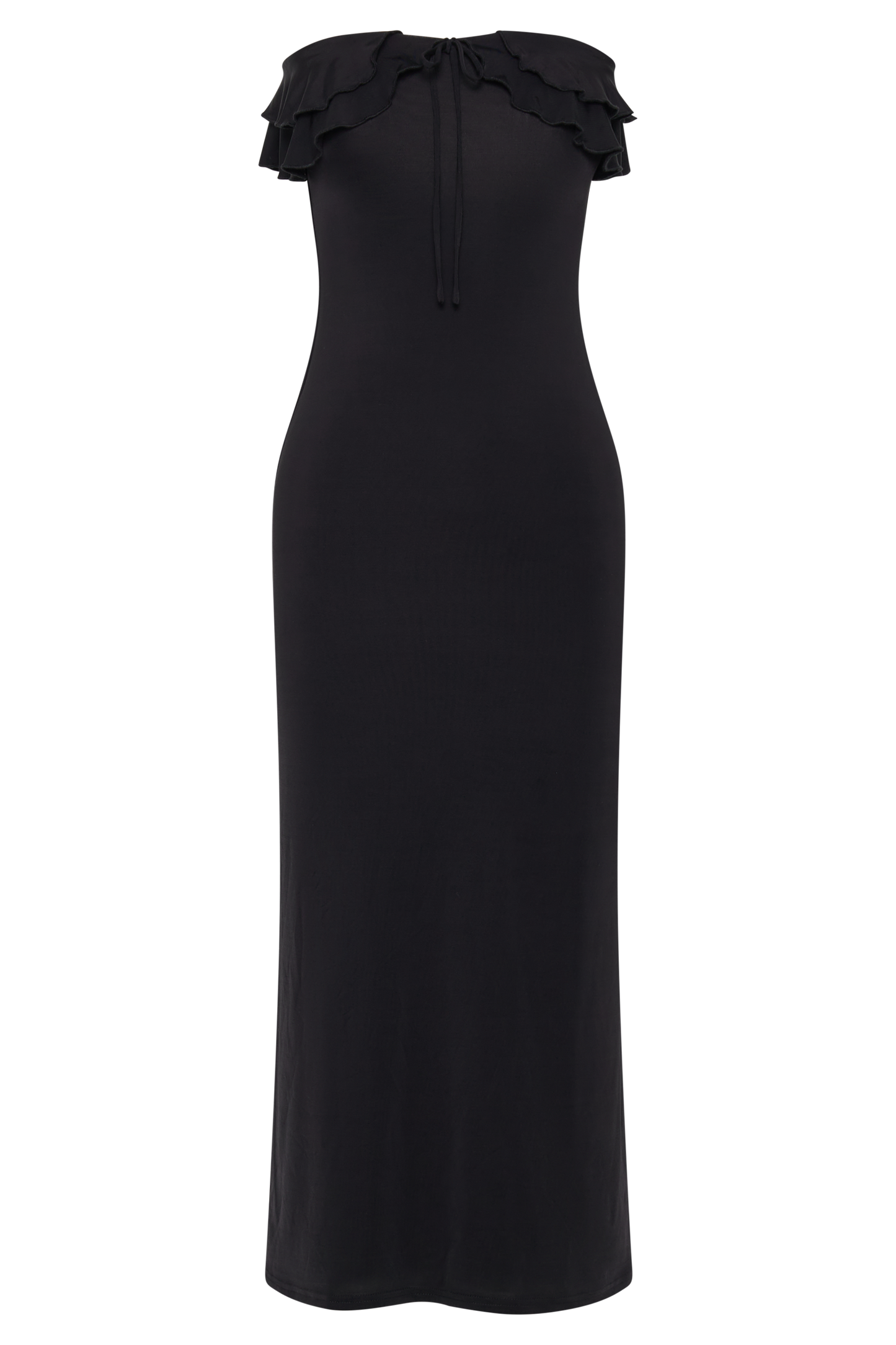 Vestido midi sin tirantes Bea con volantes y acabado ajustado - Negro