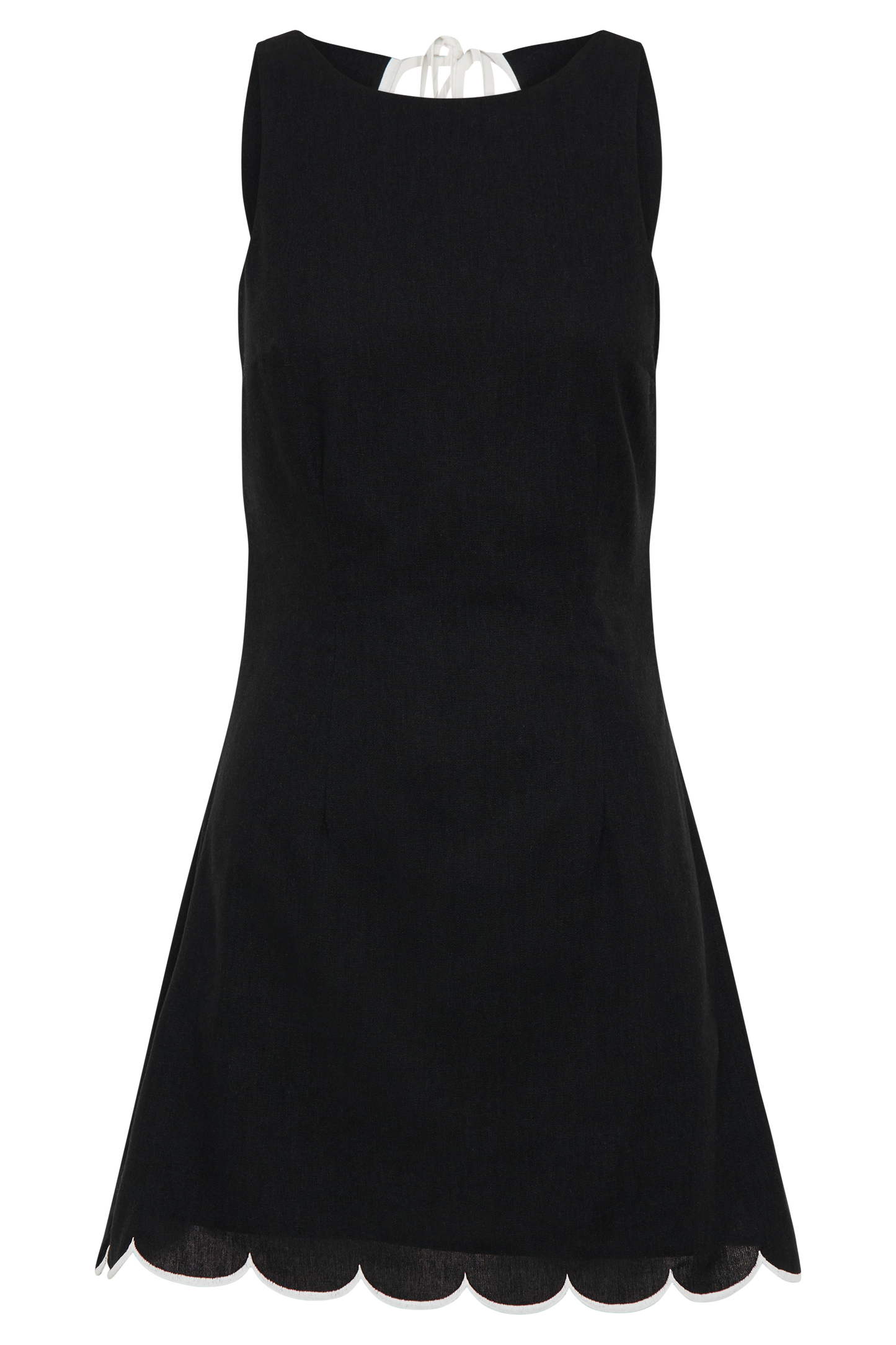 Vestido mini de lino con borde festoneado Sofiane - Negro