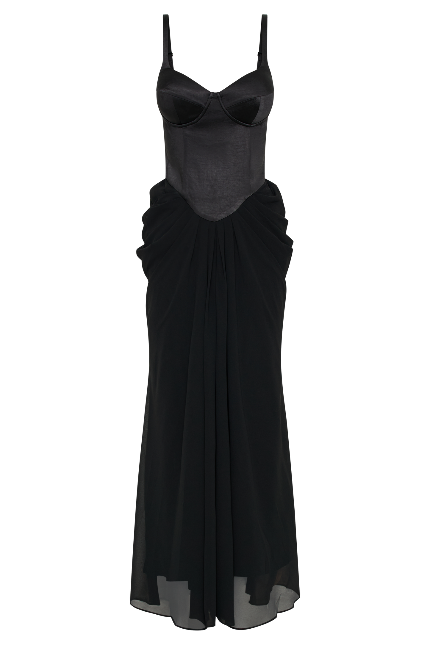 Vestido largo de corsé de satén Leila en negro