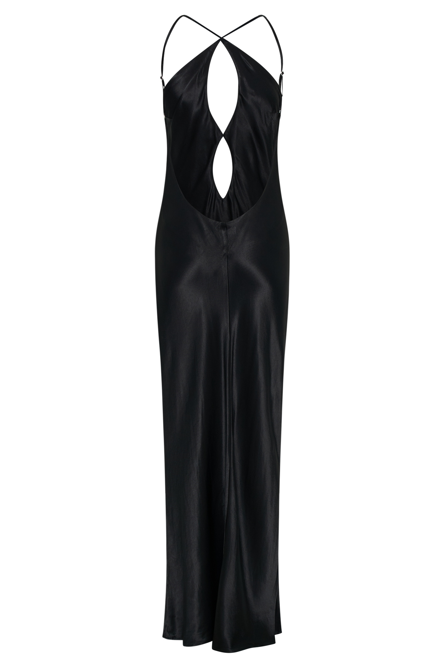 Vestido largo de satén Lucia con recortes - Negro