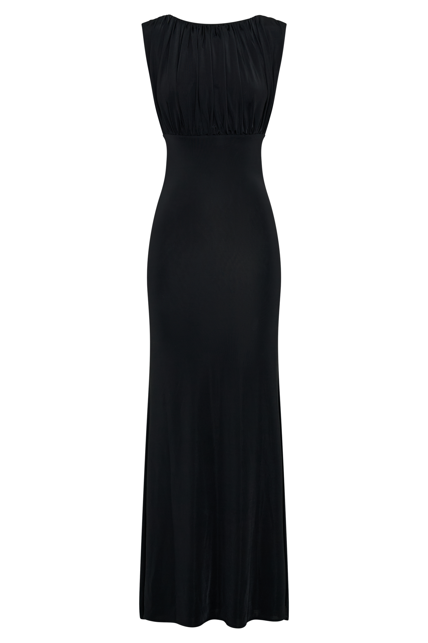 Vestido largo tipo sirena Malia con frunces en negro