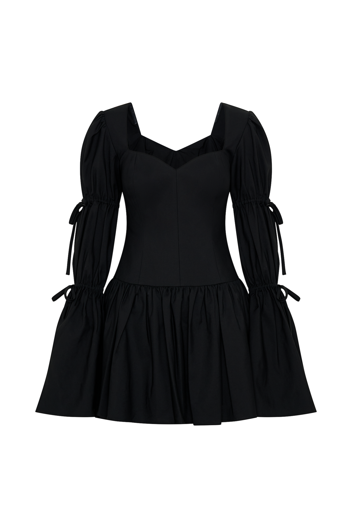 Vestido mini de manga larga Raine de algodón - Negro