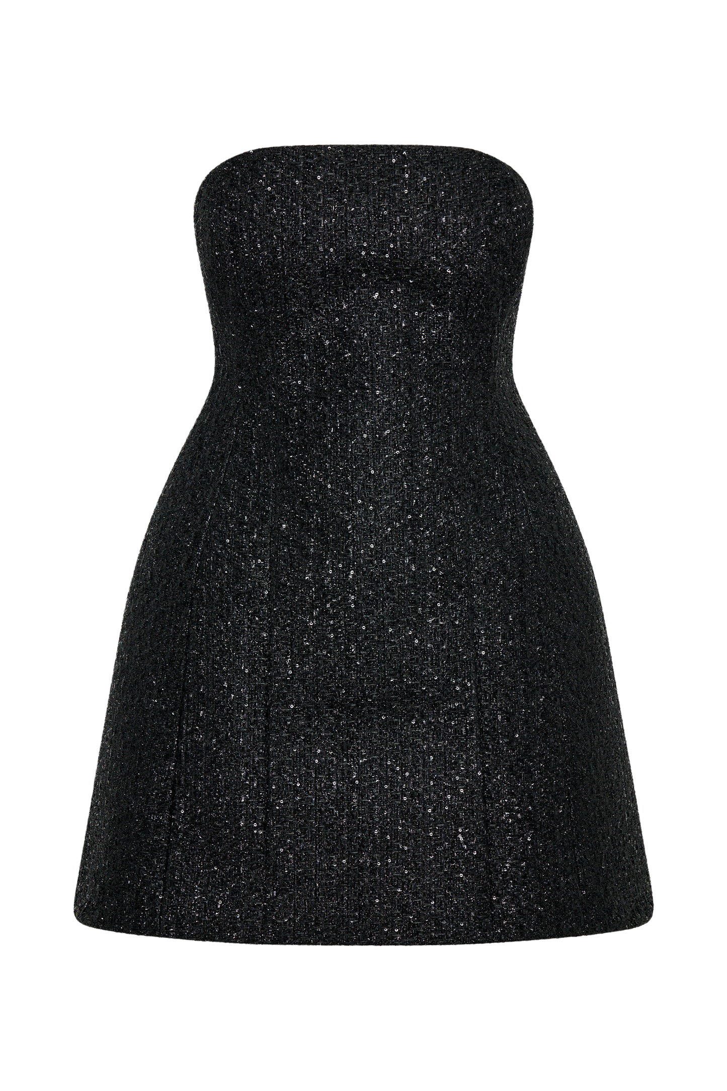 Vestido mini sin tirantes de tweed negro
