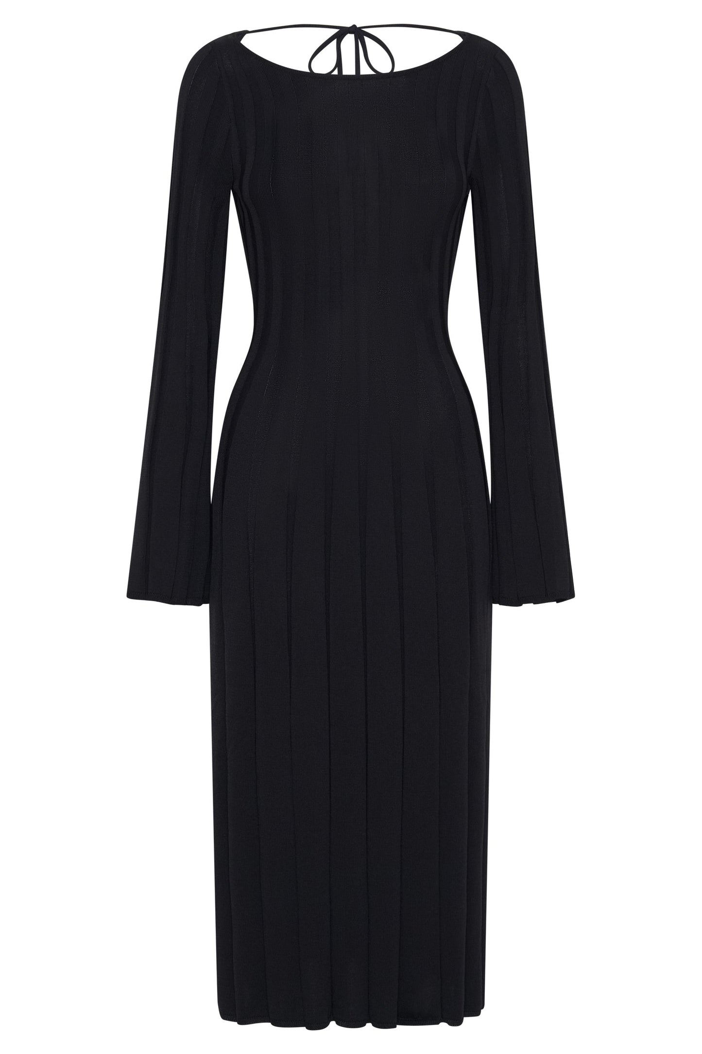 Vestido Midi de Punto con Mangas Flare de Enebro - Negro