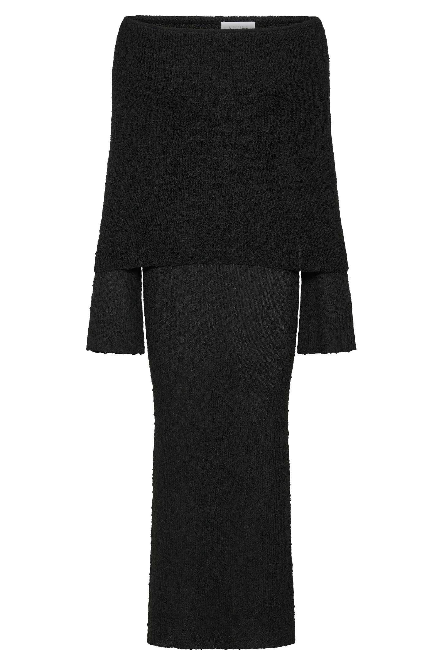 Vestido largo de boucle con hombros descubiertos Marisol - Negro