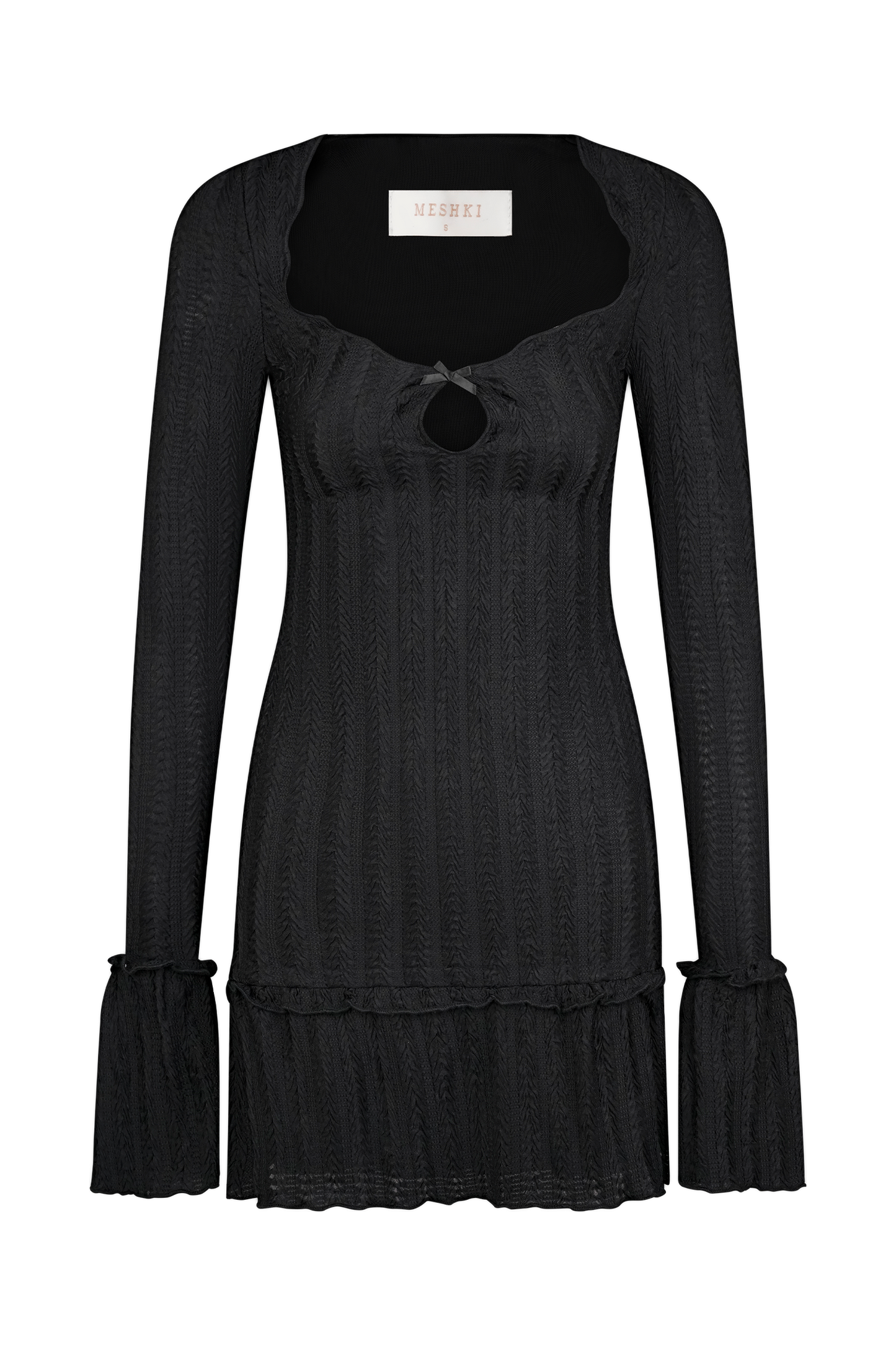 Vestido minúsculo de manga larga Daphne Pointelle - Negro