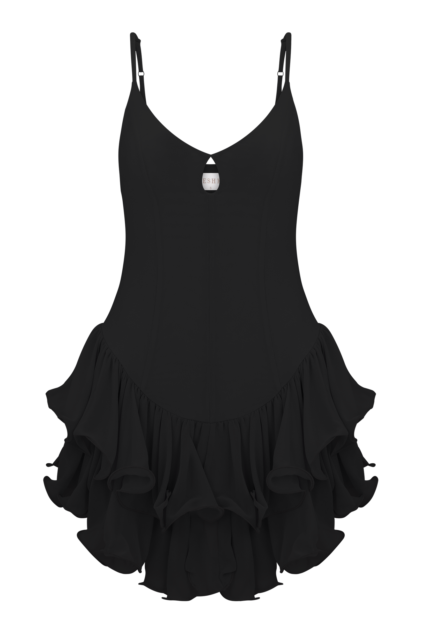 Vestido corto de malla con volante Calantha - Negro