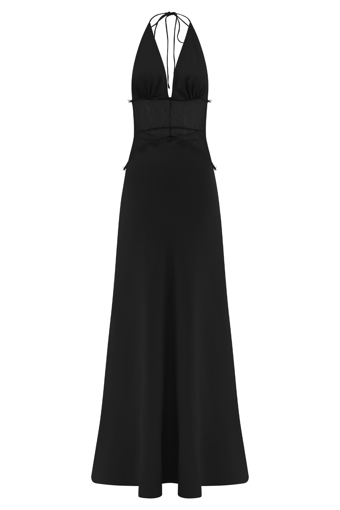 Vestido largo de encaje y satén Dinah - Negro