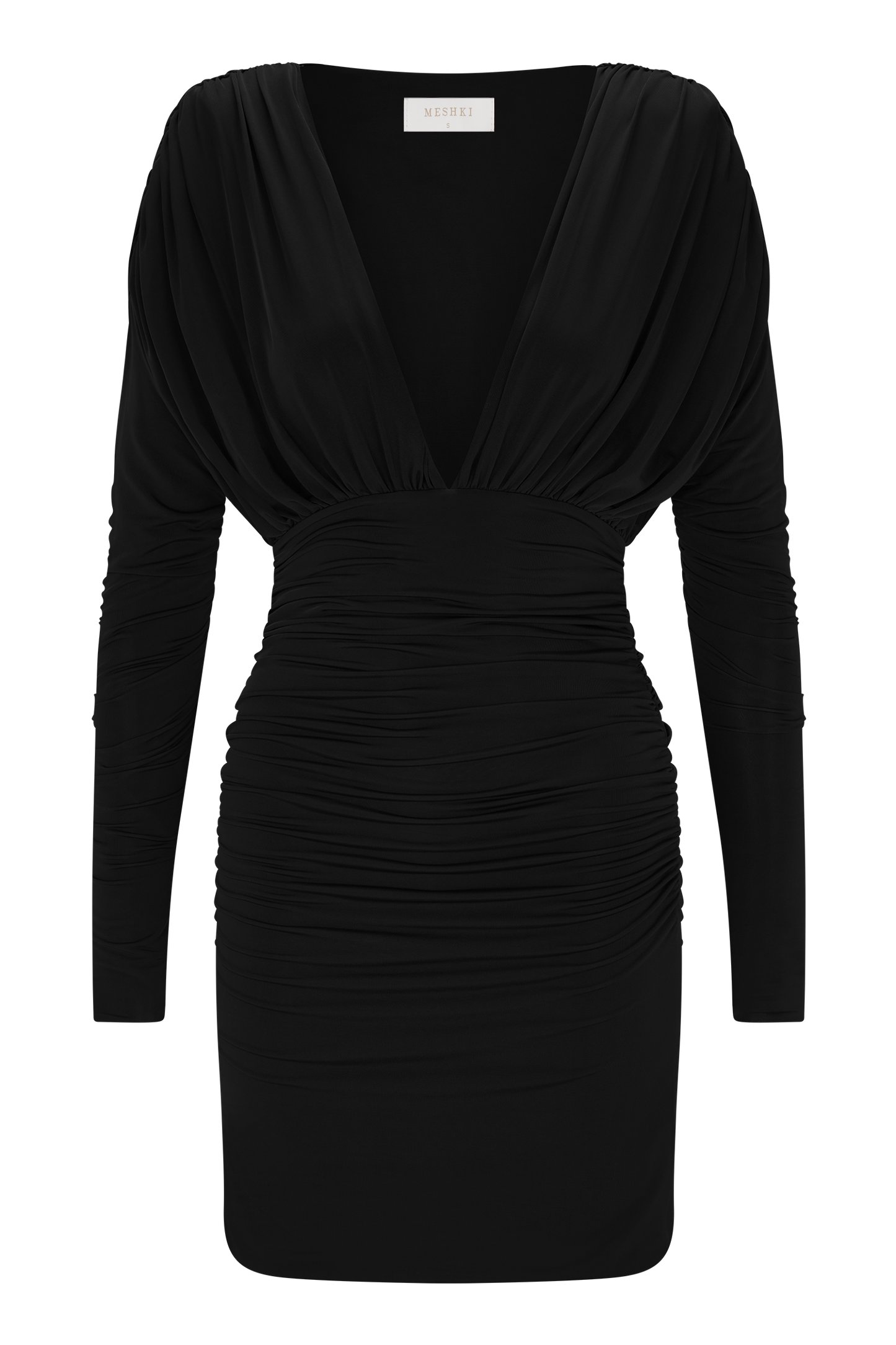 Vestido Mini de Manga Larga con Escote Profundo Hayden - Negro