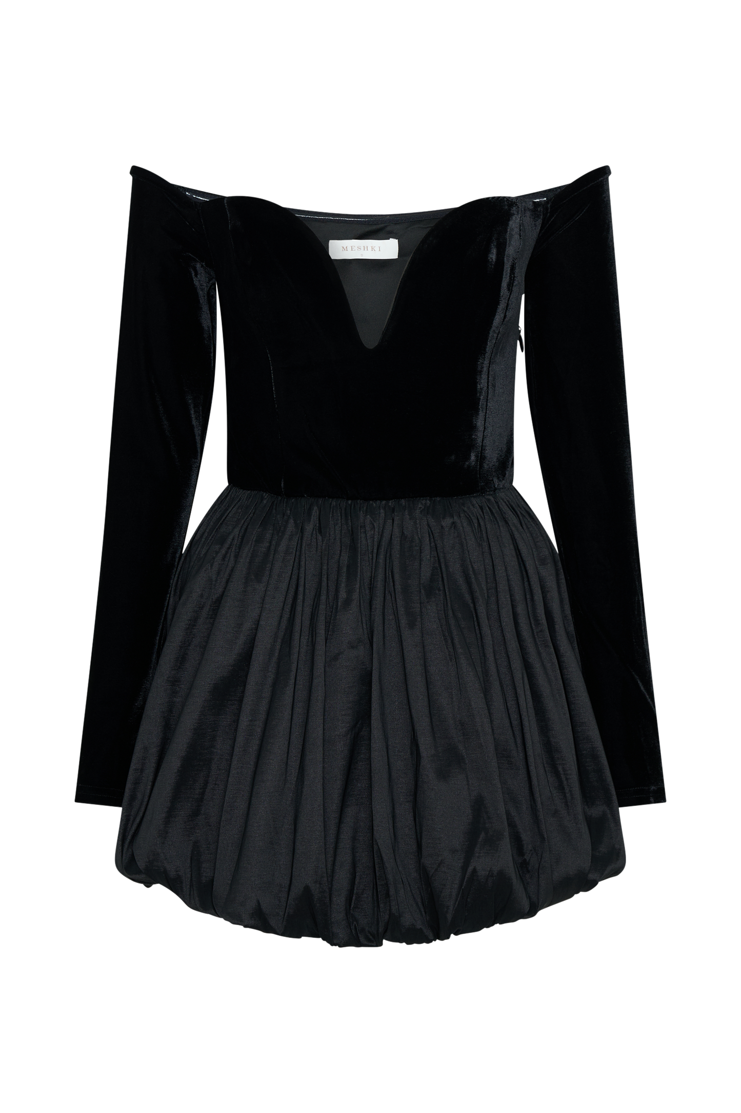 Vestido Mini con Hombros Descubiertos de Terciopelo Liv Off - Negro