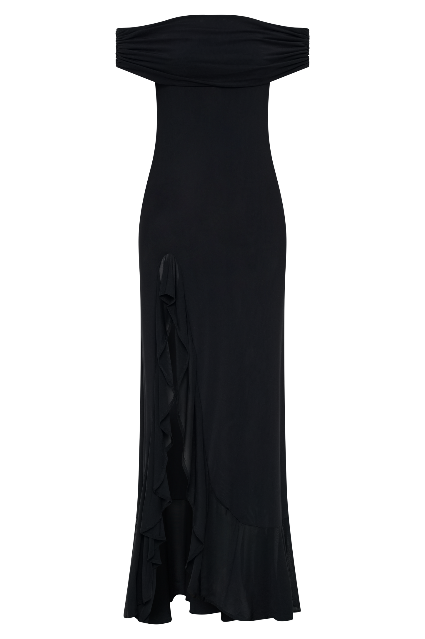 Vestido largo con malla y hombros descubiertos Audrey - Negro