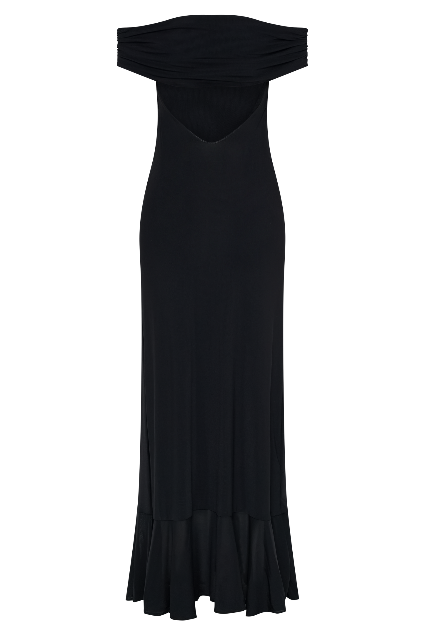 Vestido largo con malla y hombros descubiertos Audrey - Negro