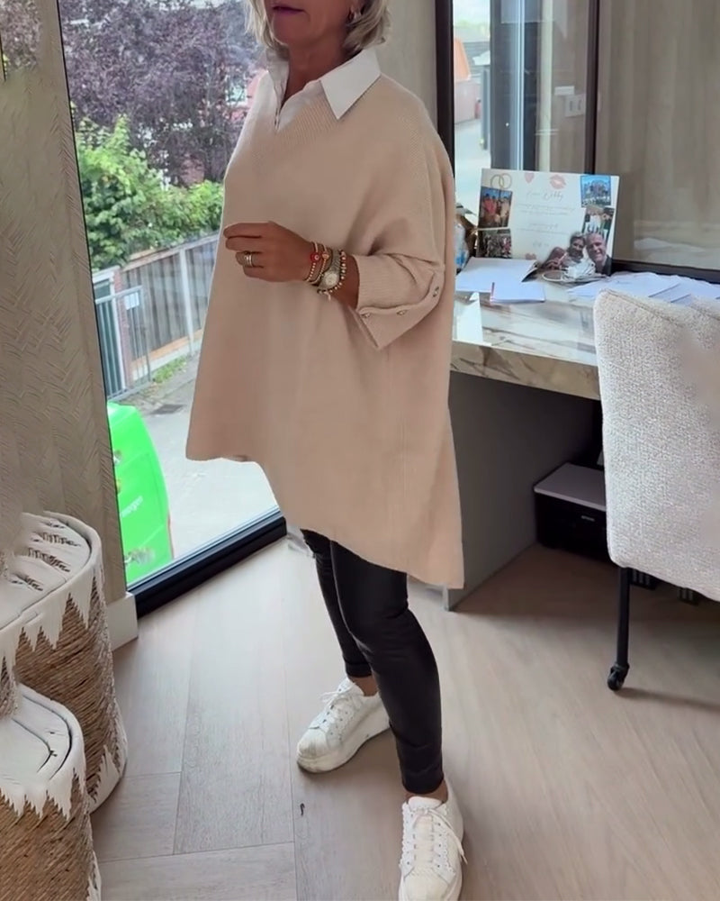 Pull con cuello en V, buttons y diseño asimétrico