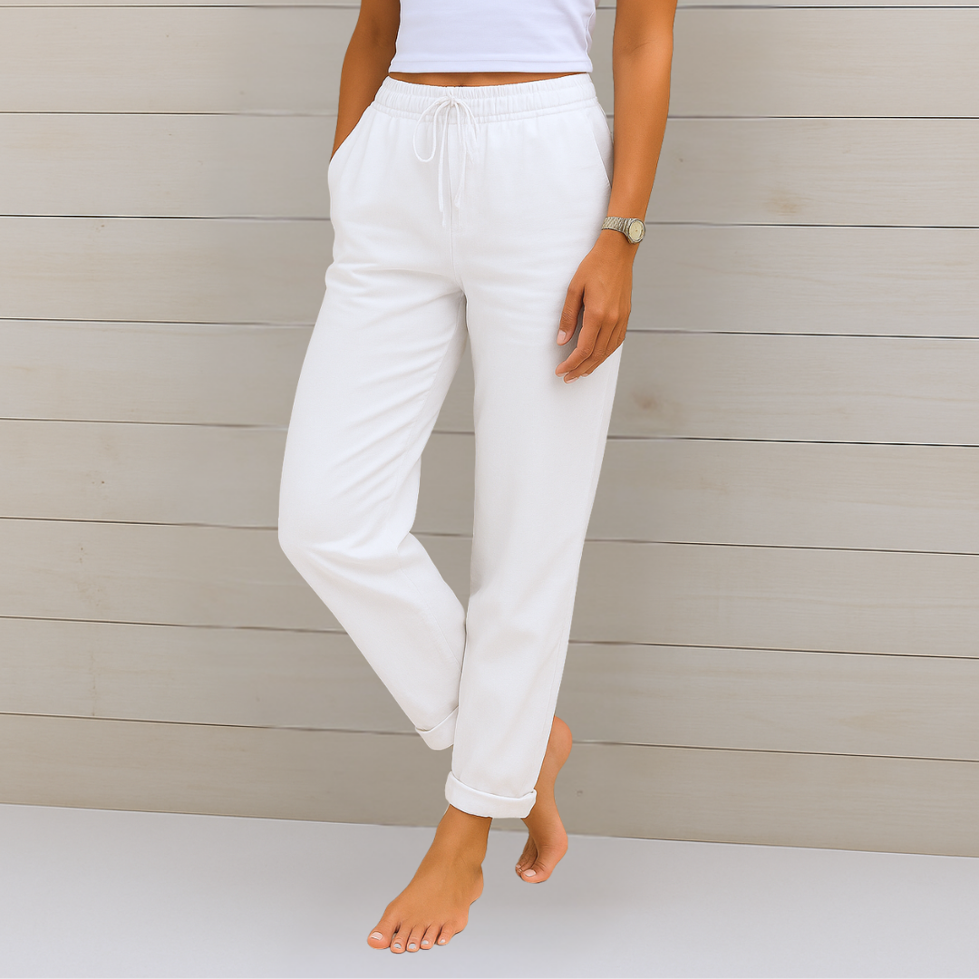 Maja - Pantalones de Tela en Lino con Elastano de Alta Calidad