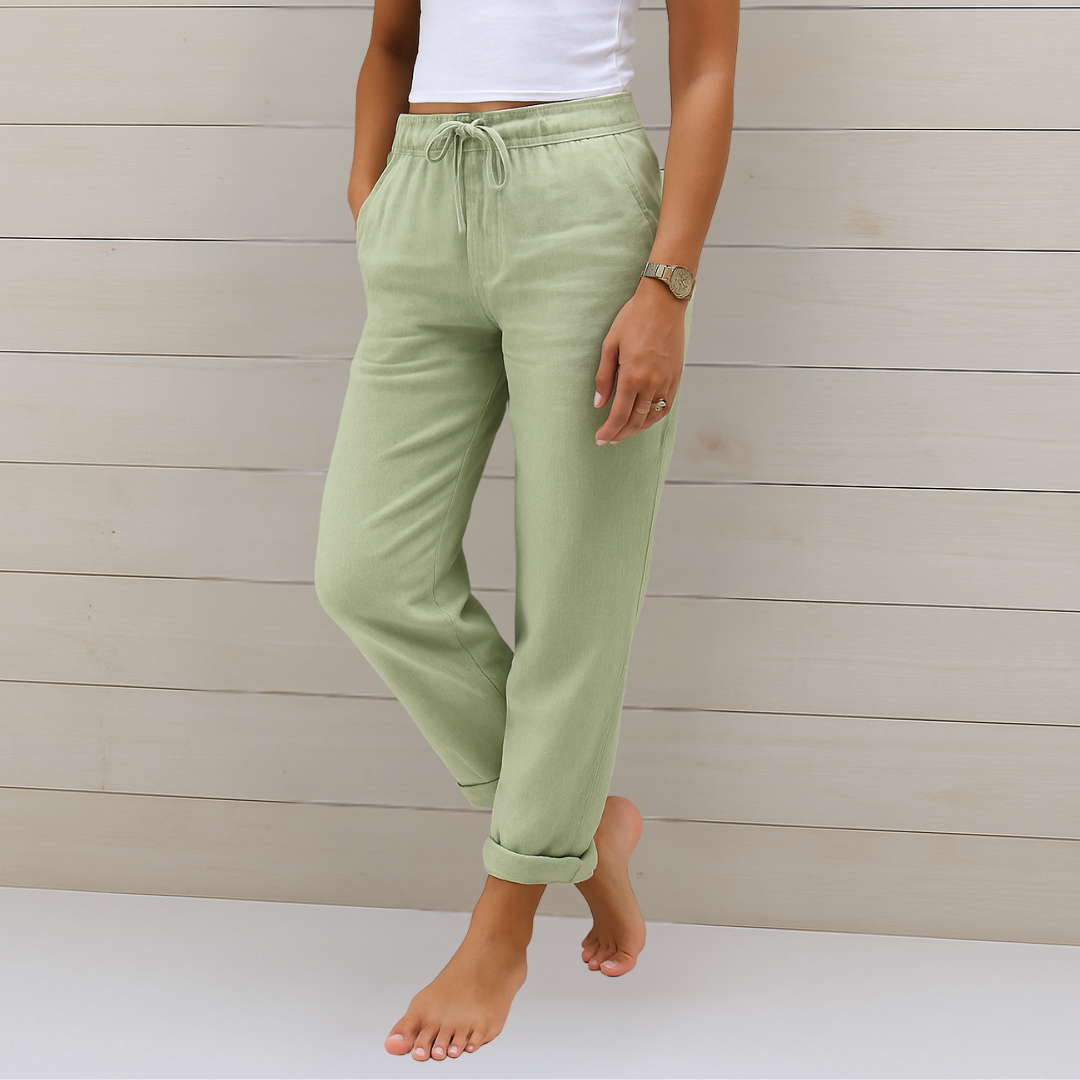 Maja - Pantalones de Tela en Lino con Elastano de Alta Calidad