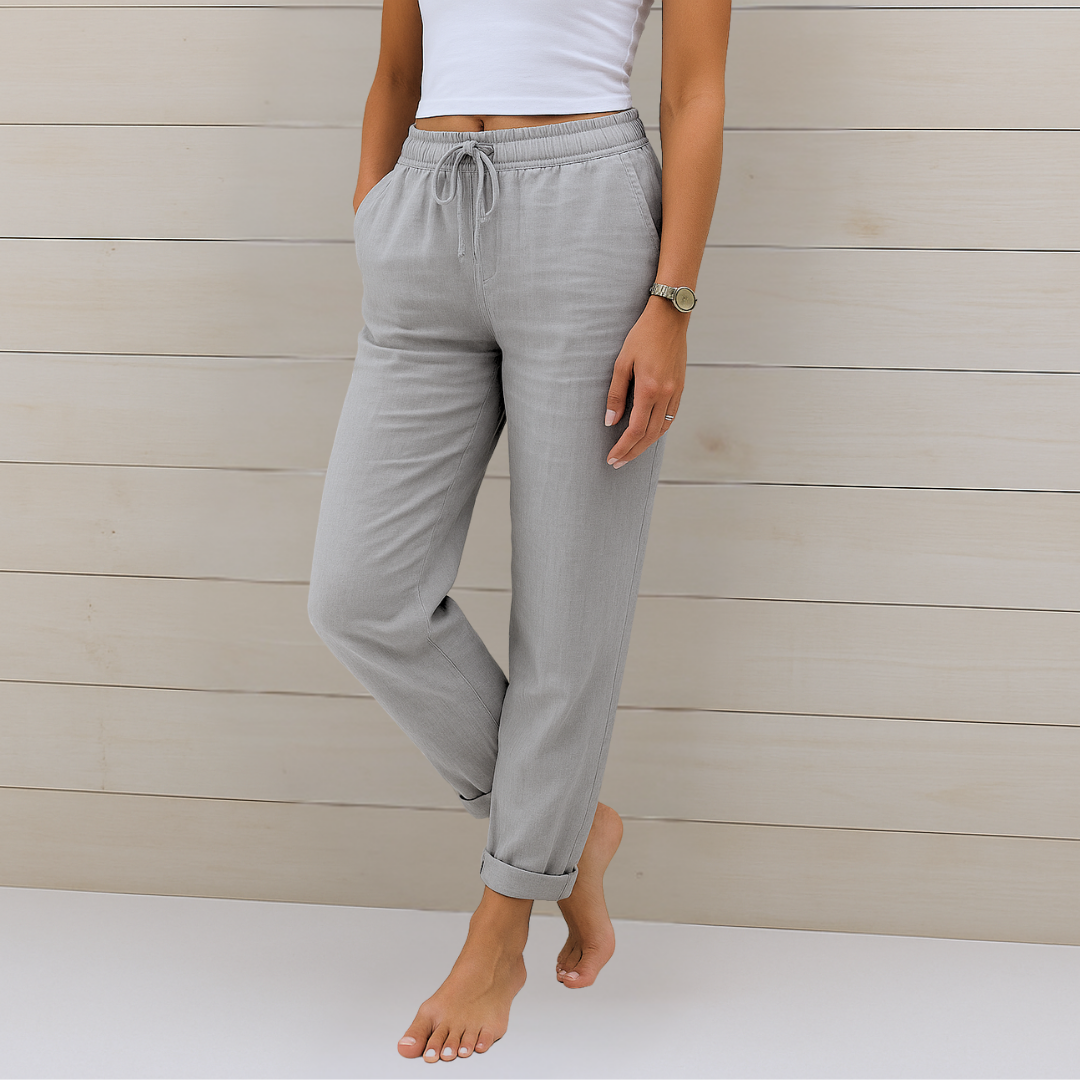 Maja - Pantalones de Tela en Lino con Elastano de Alta Calidad