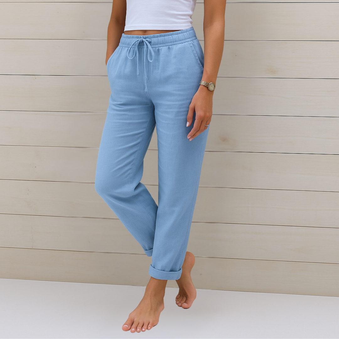 Maja - Pantalones de Tela en Lino con Elastano de Alta Calidad