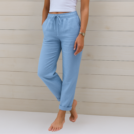 Maja - Pantalones de Tela en Lino con Elastano de Alta Calidad