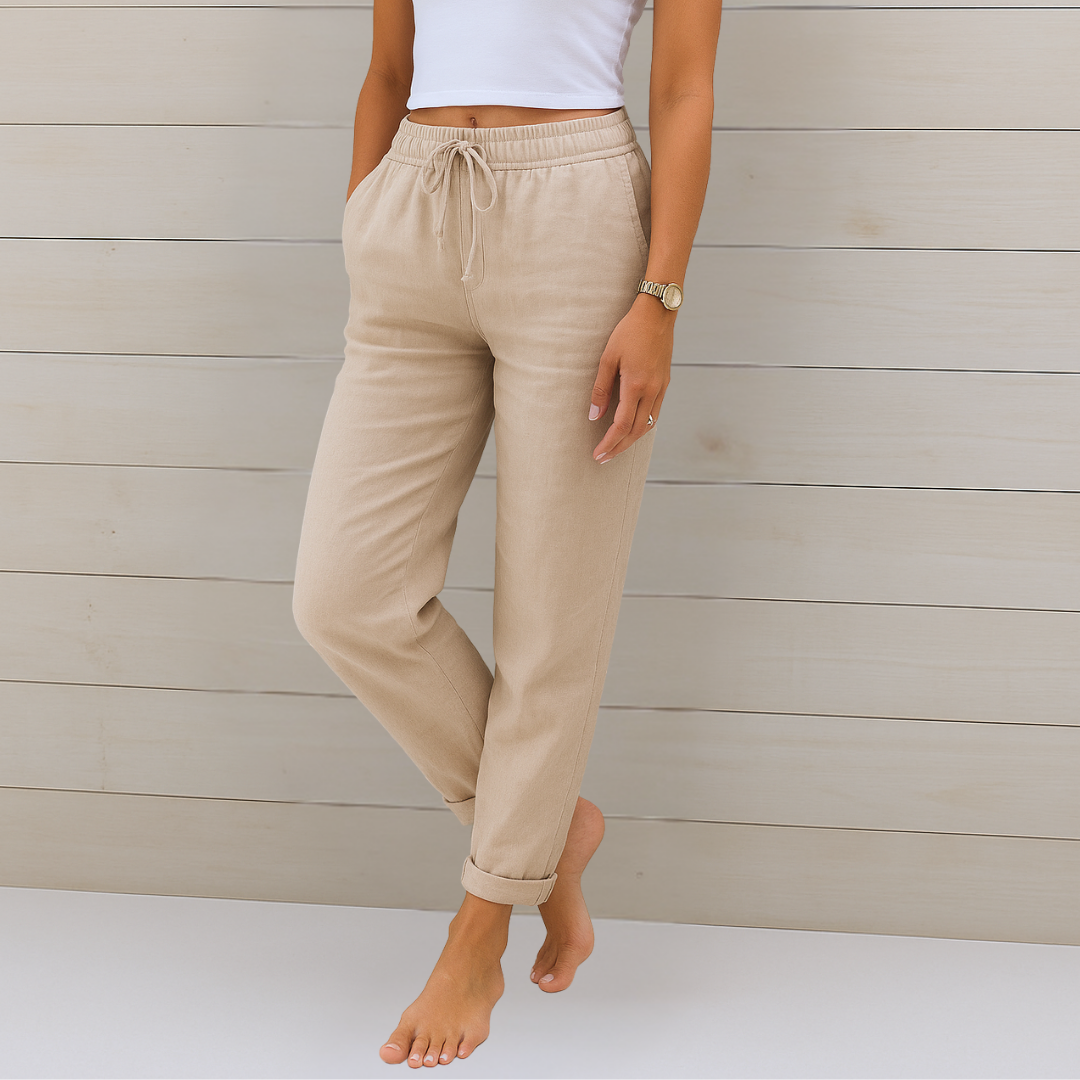 Maja - Pantalones de Tela en Lino con Elastano de Alta Calidad